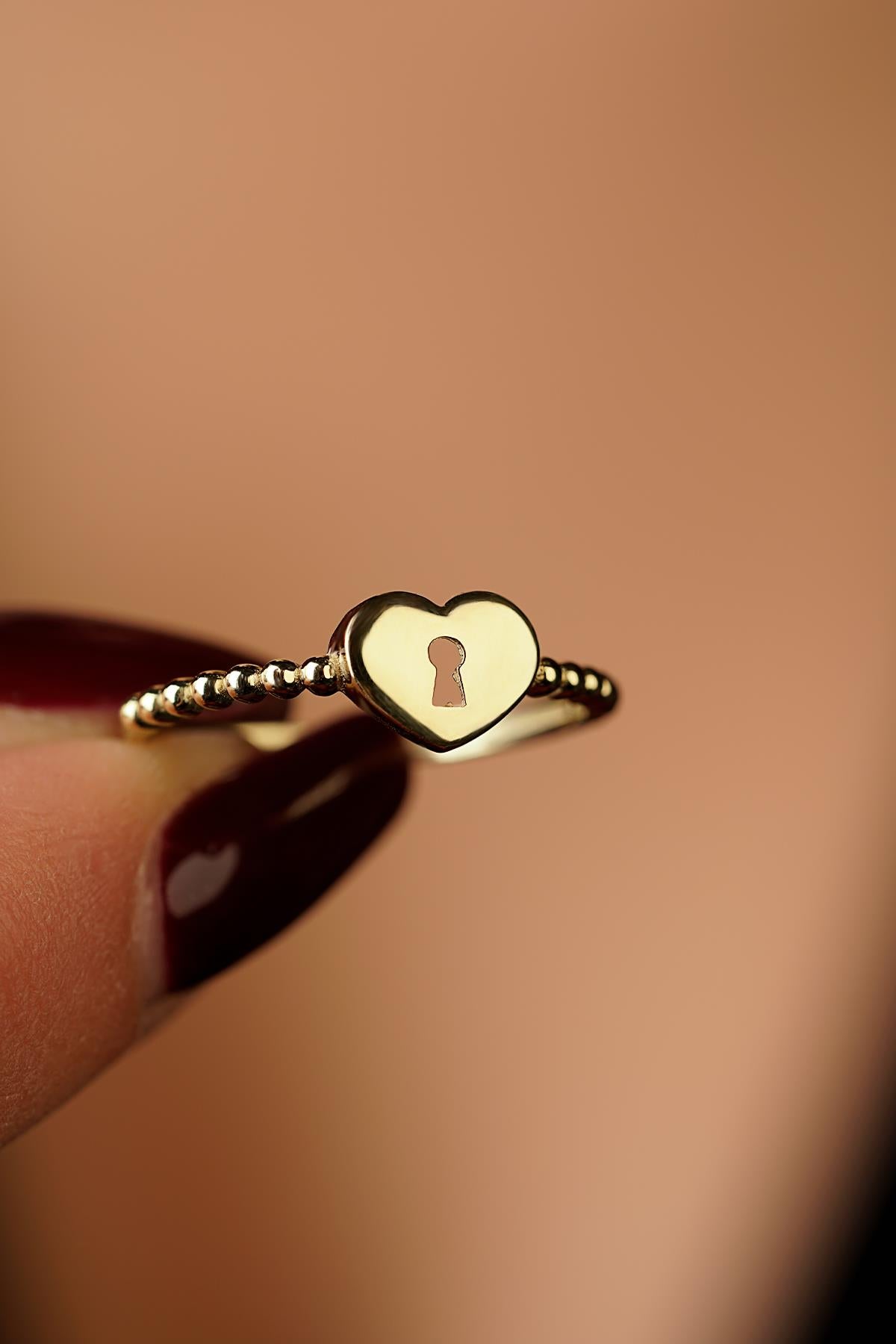 14K Gold Love Padlock Ring