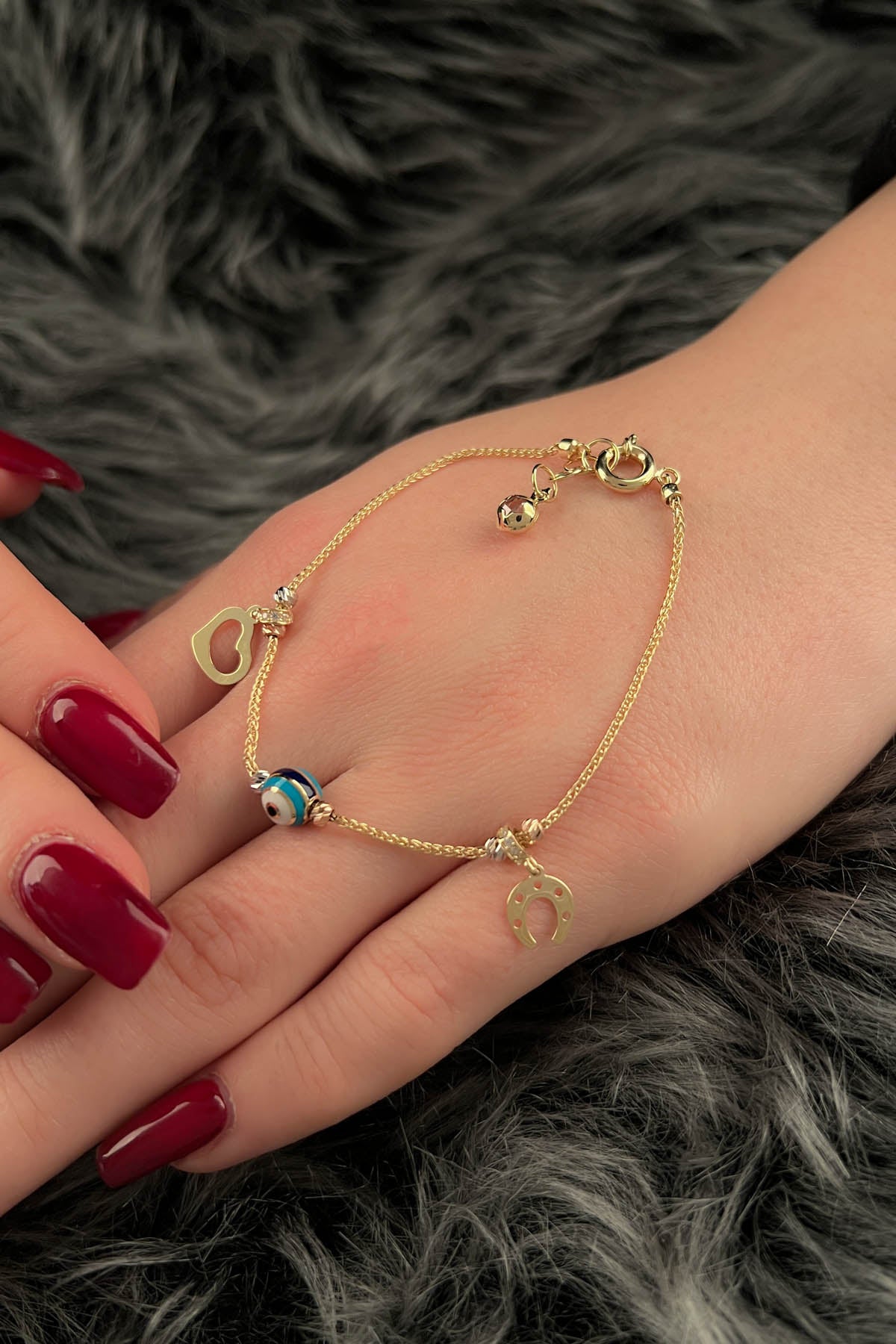 14K Gold Lucky Bracelet with Evil Eye Detail