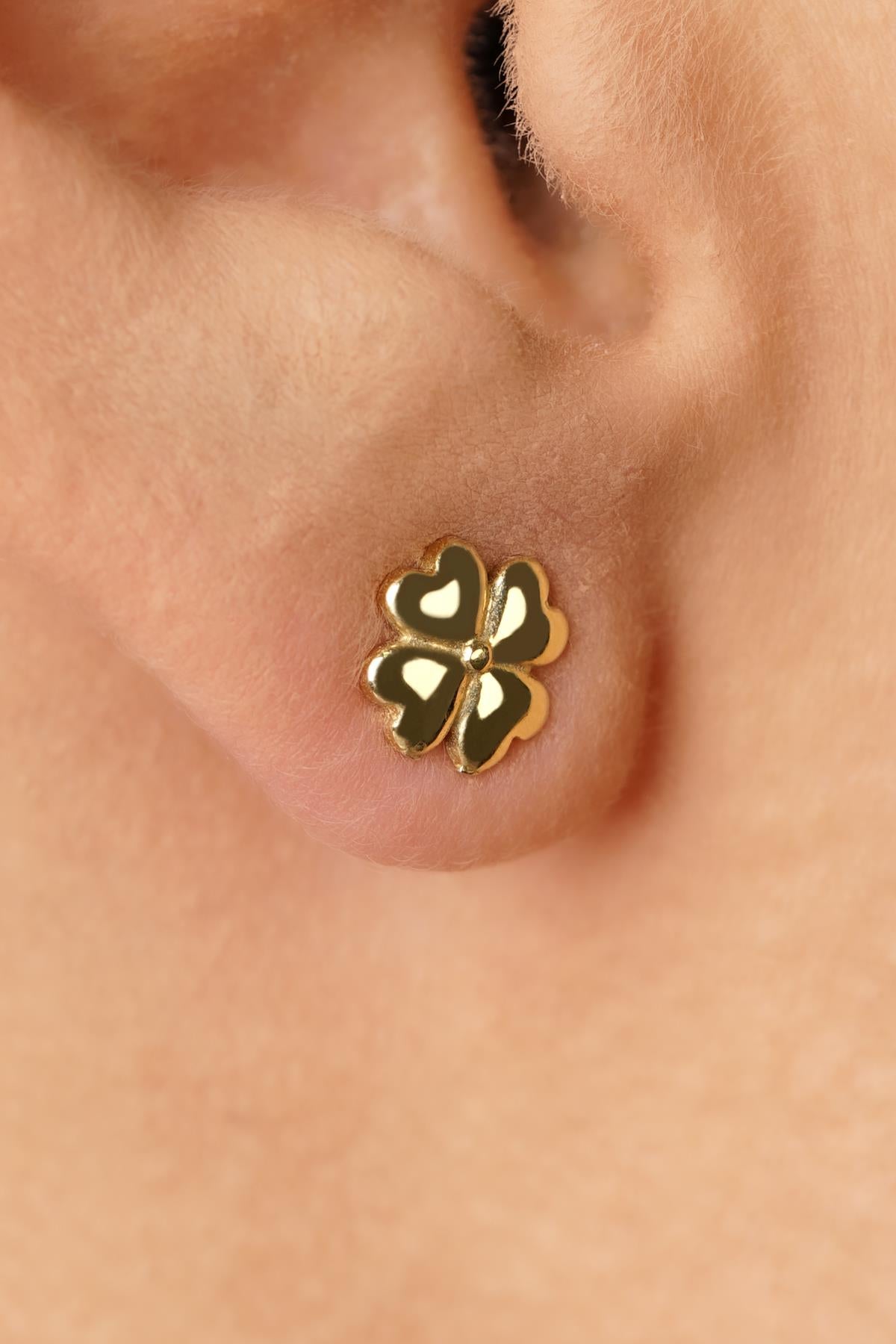 14K Gold Lucky Four Leaf Clover Studs