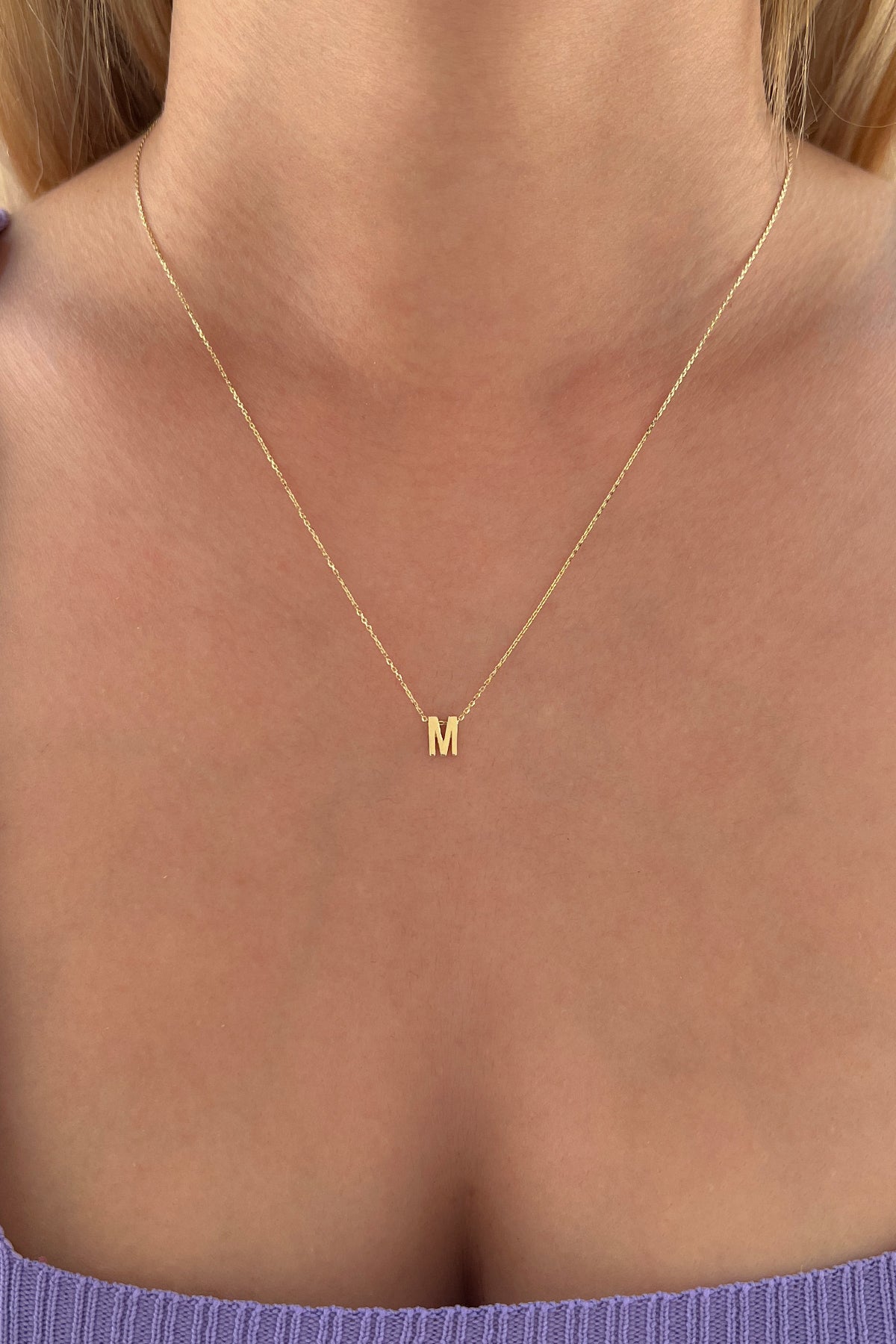 14K Gold M Initial Necklace