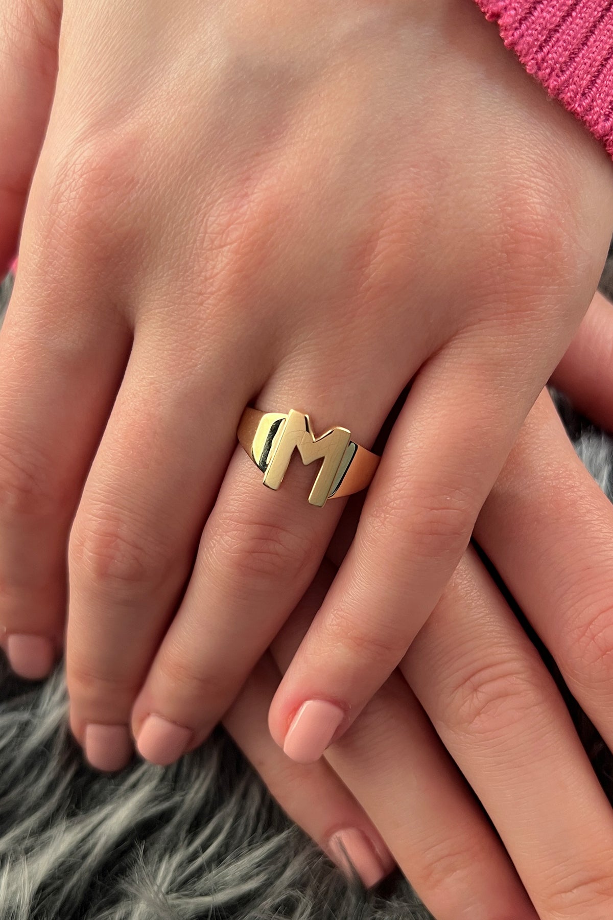 14k Gold M Initial Ring
