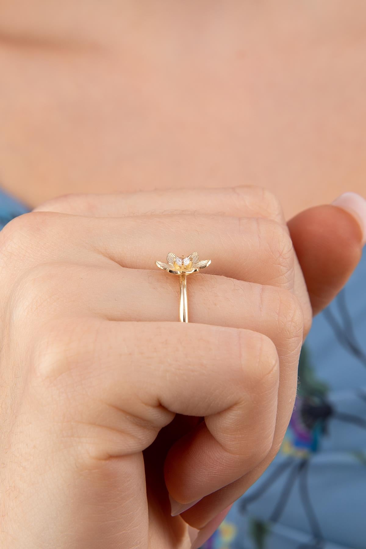 14K Gold Magnolia Rose Ring