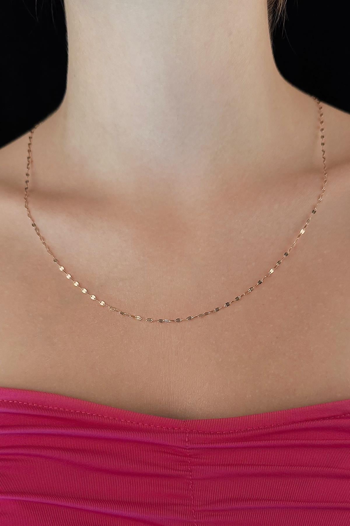 14K Gold Medium Size Mirror Necklace  0.068 inch