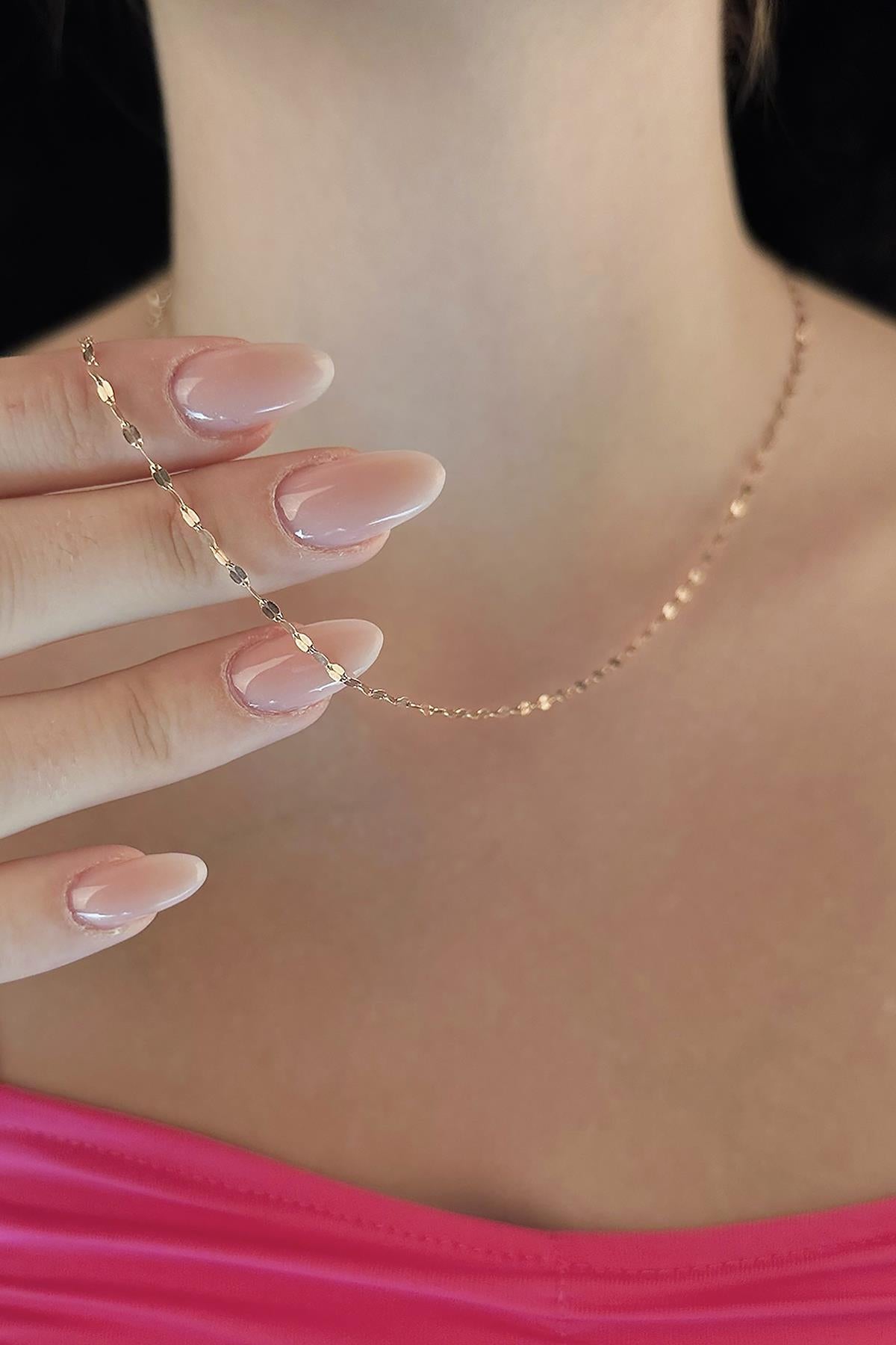 14K Gold Medium Size Mirror Necklace  0.068 inch