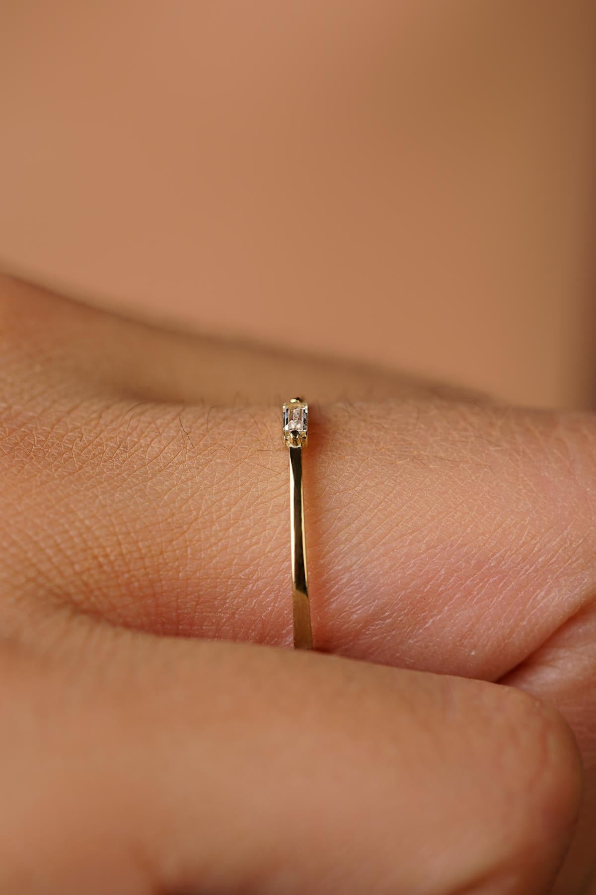 14K Gold Mini Baguette Ring