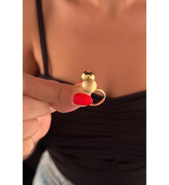 14K Gold Minimalist Double Bead Euro Ball Ring