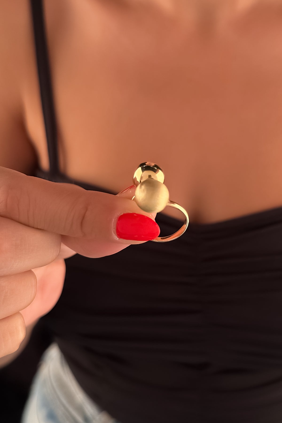 14K Gold Minimalist Double Bead Euro Ball Ring