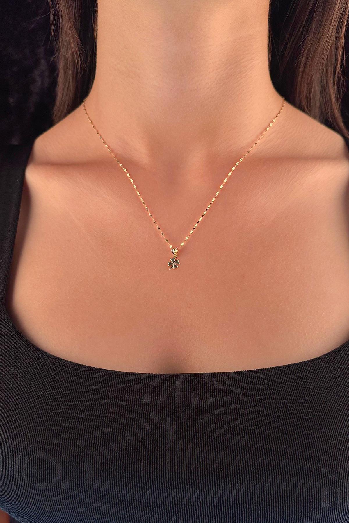 14K Gold Mirror Chain Clover Necklace