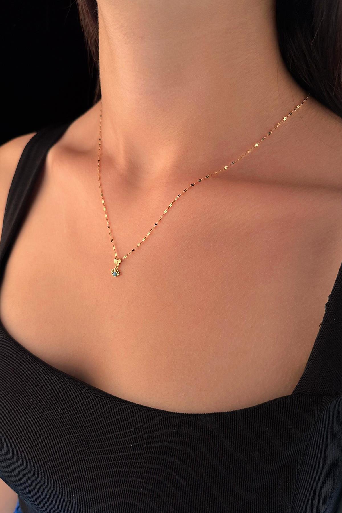 14K Gold Mirror Chain Evil Eye Necklace