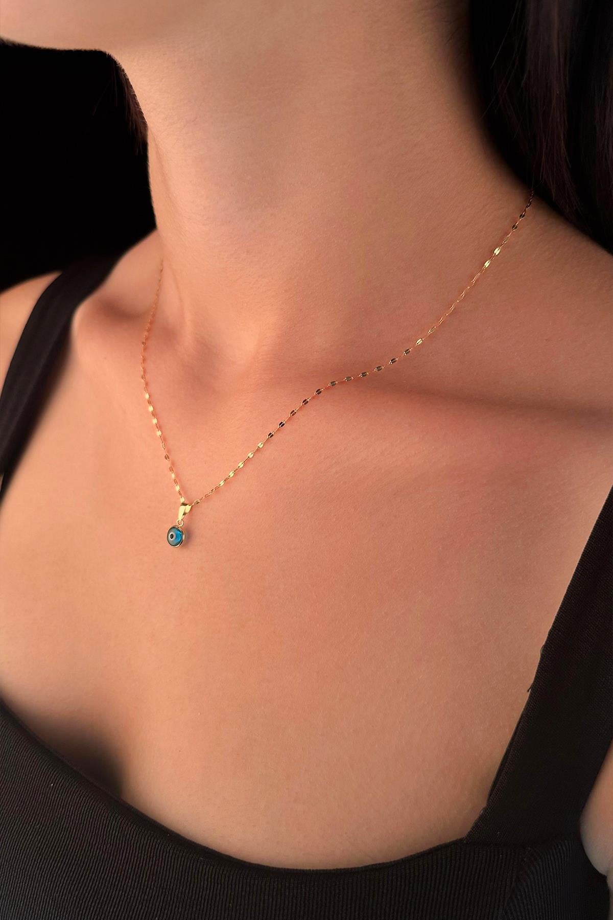 14K Gold Mirror Chain Evil Eye Necklace