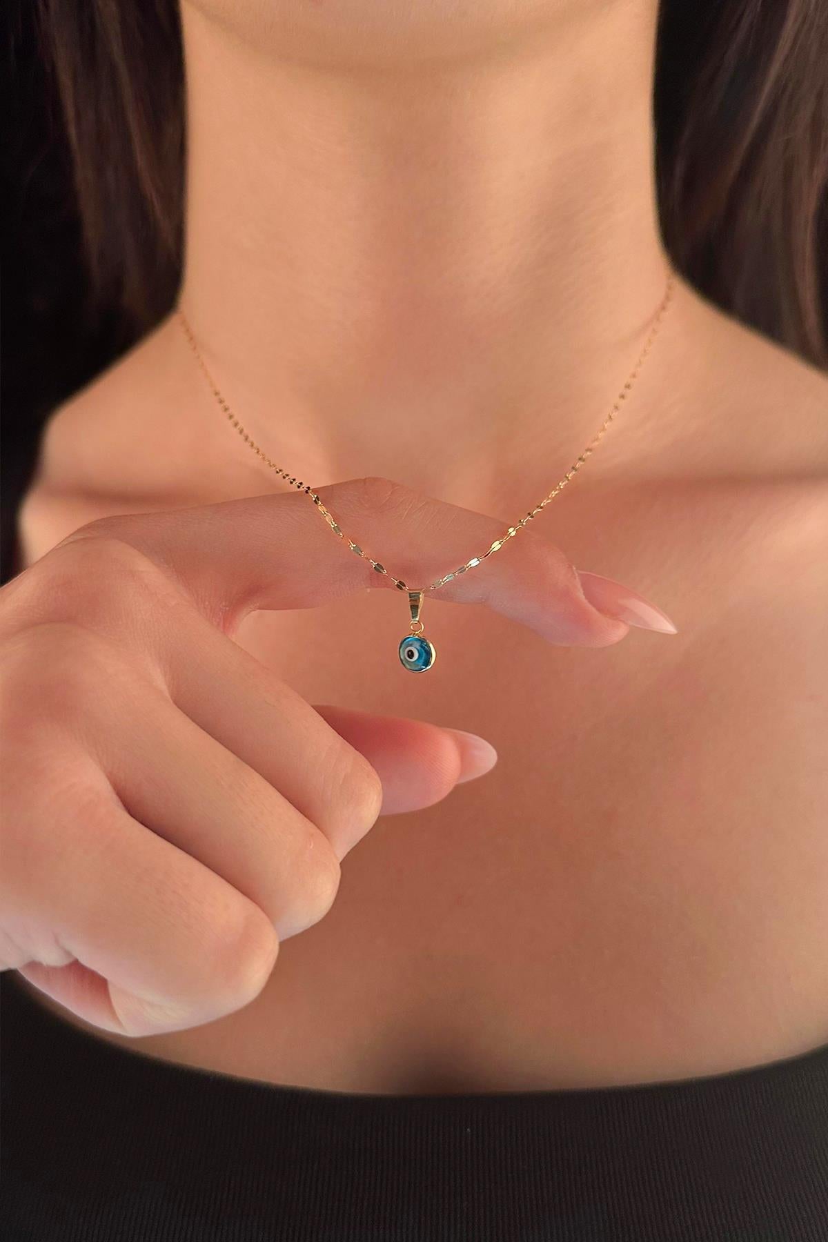 14K Gold Mirror Chain Evil Eye Necklace