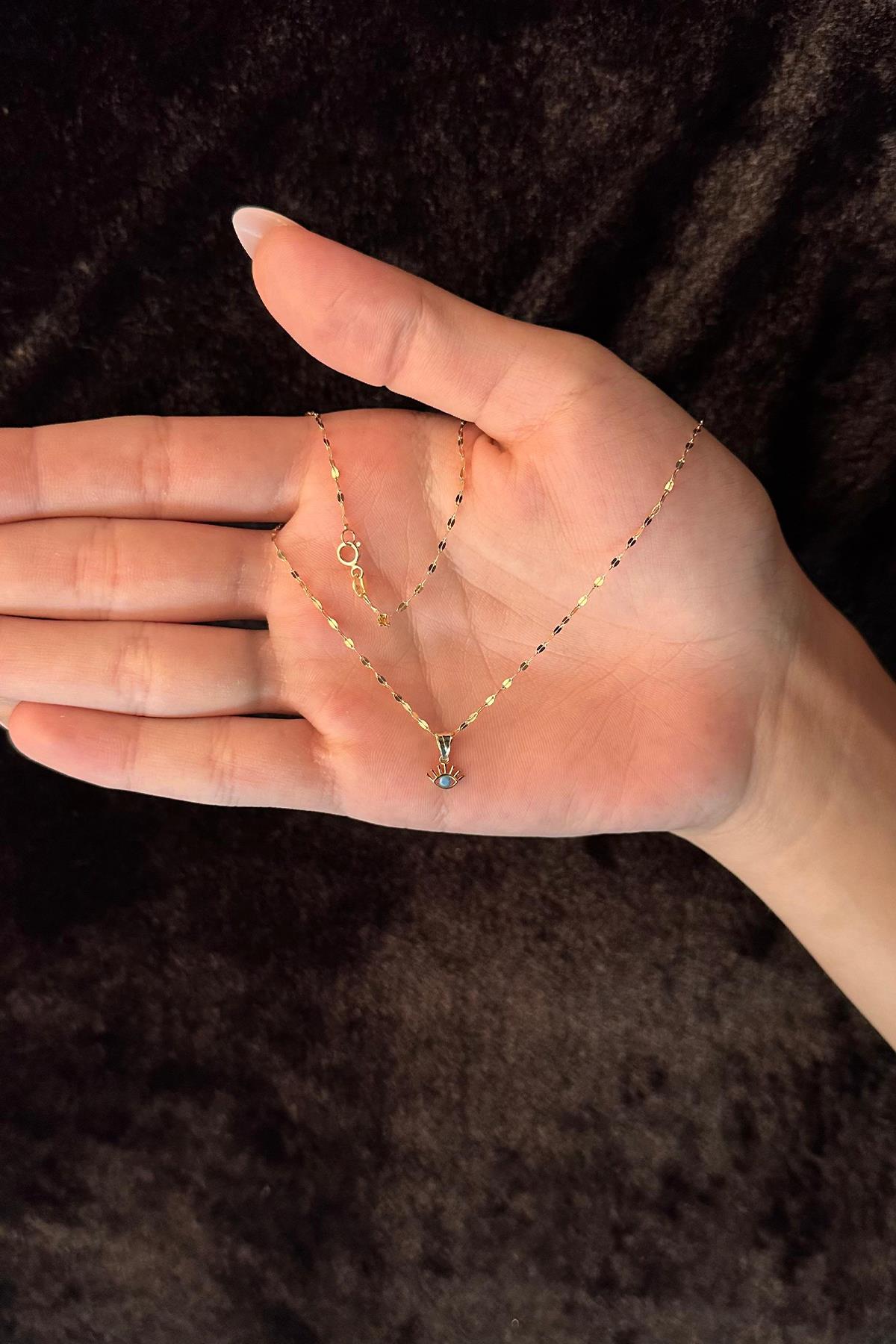 14K Gold Mirror Chain Evil Eye Necklace