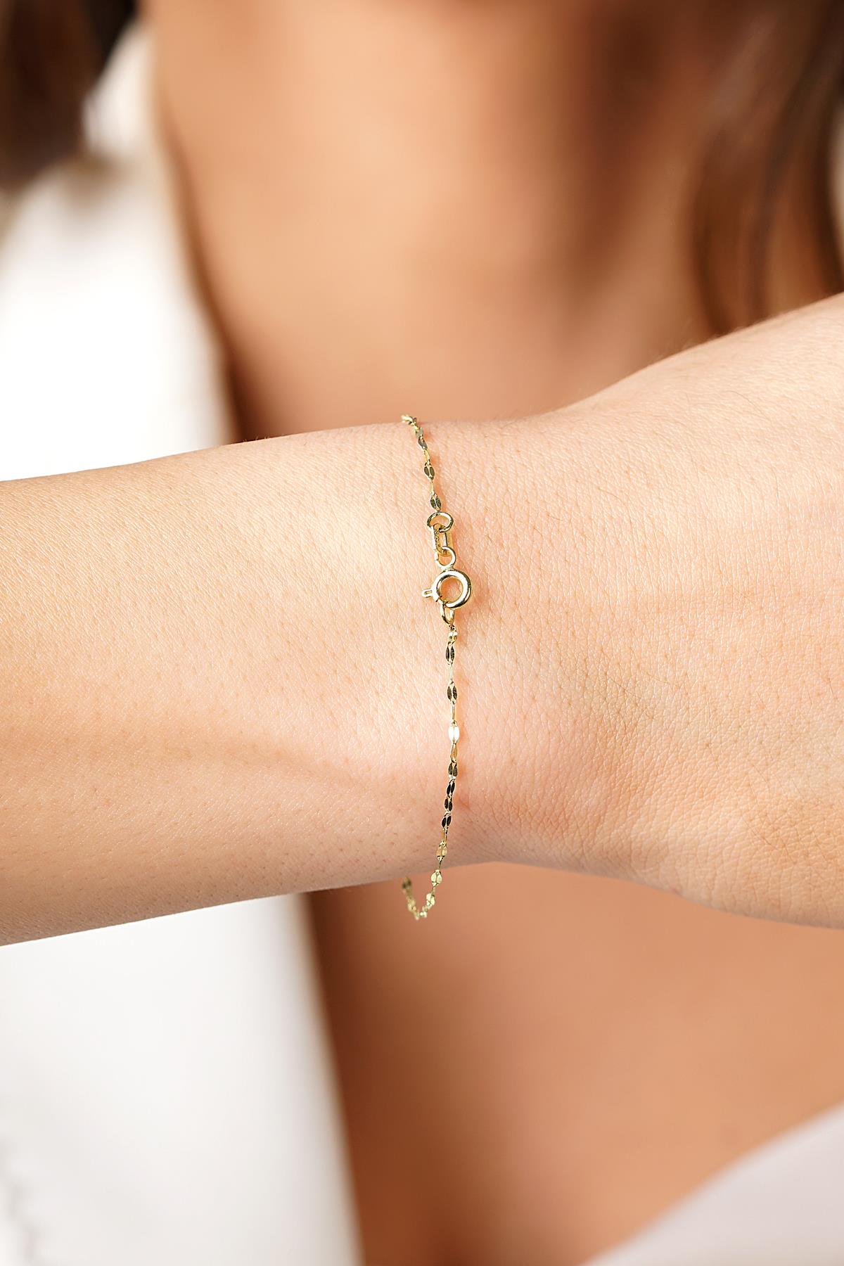 14K Gold Mirror Chain ID Plate Bracelet