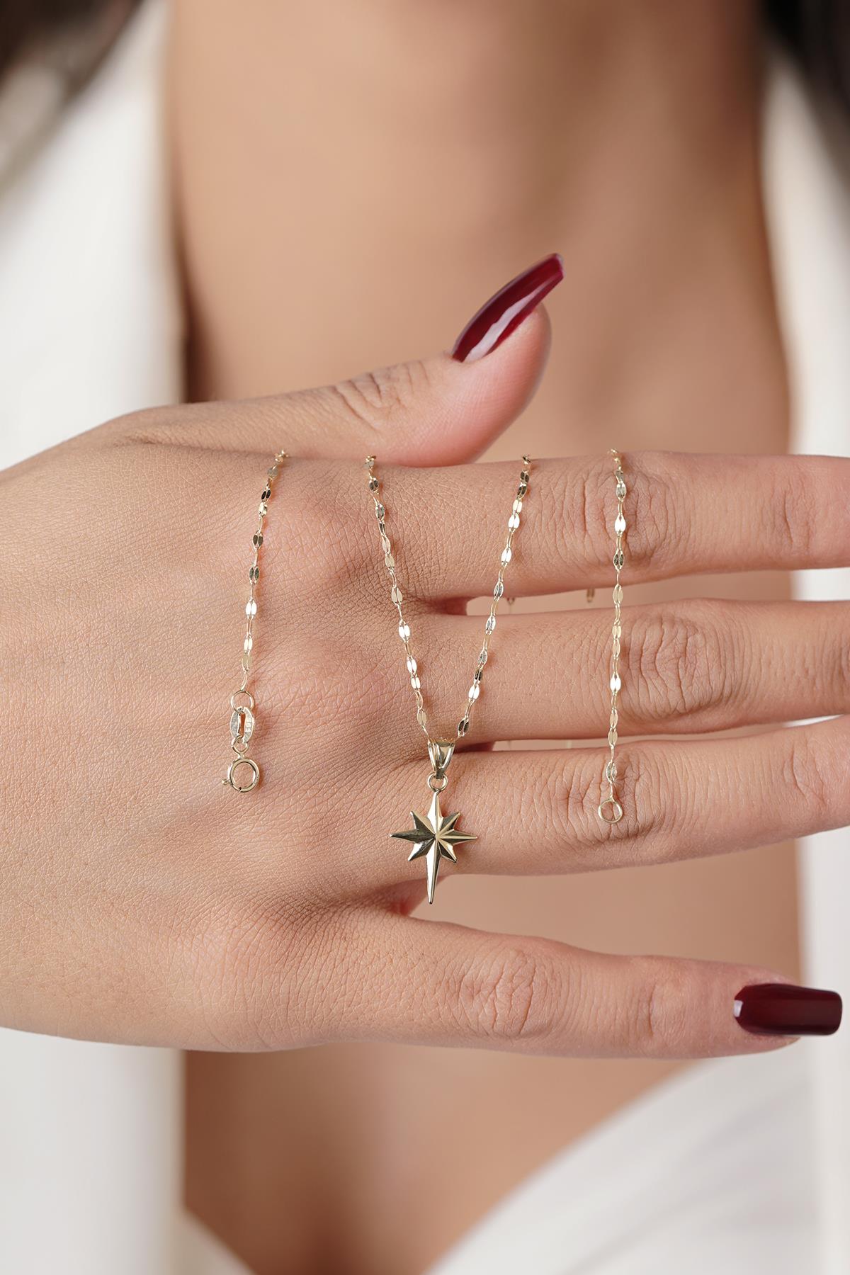 14K Gold Mirror Chain North Star Necklace