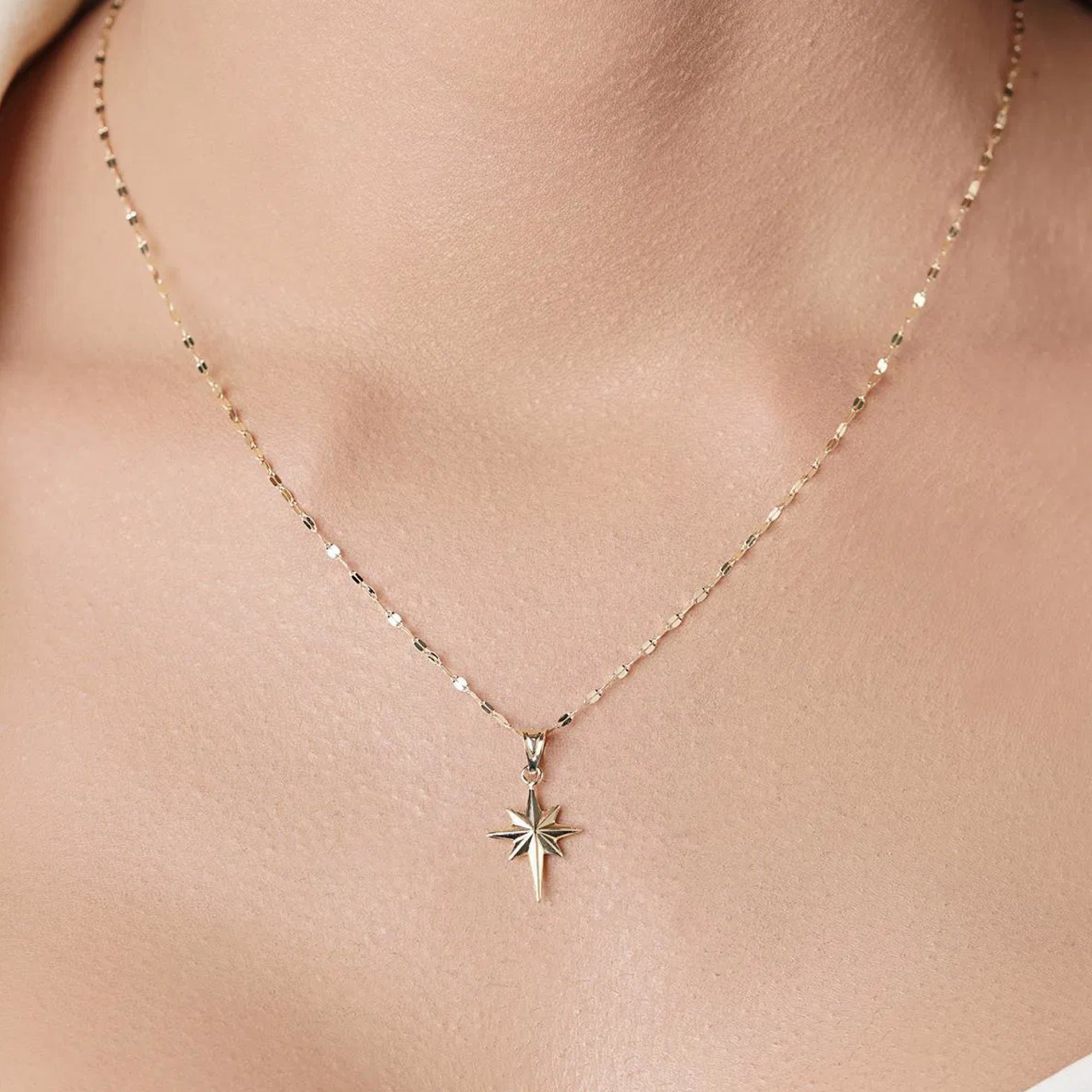 14K Gold Mirror Chain North Star Necklace