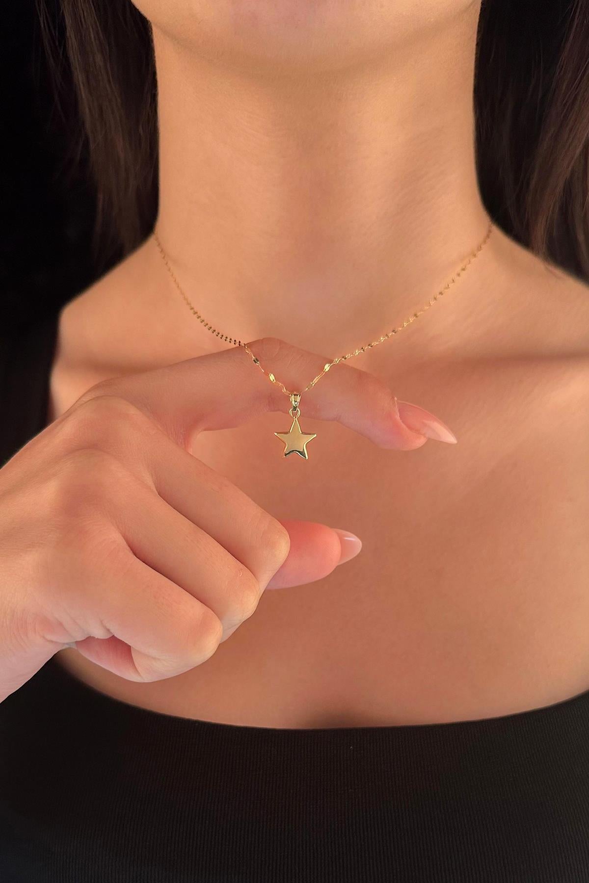 14K Gold Mirror Chain Puffy Star Necklace