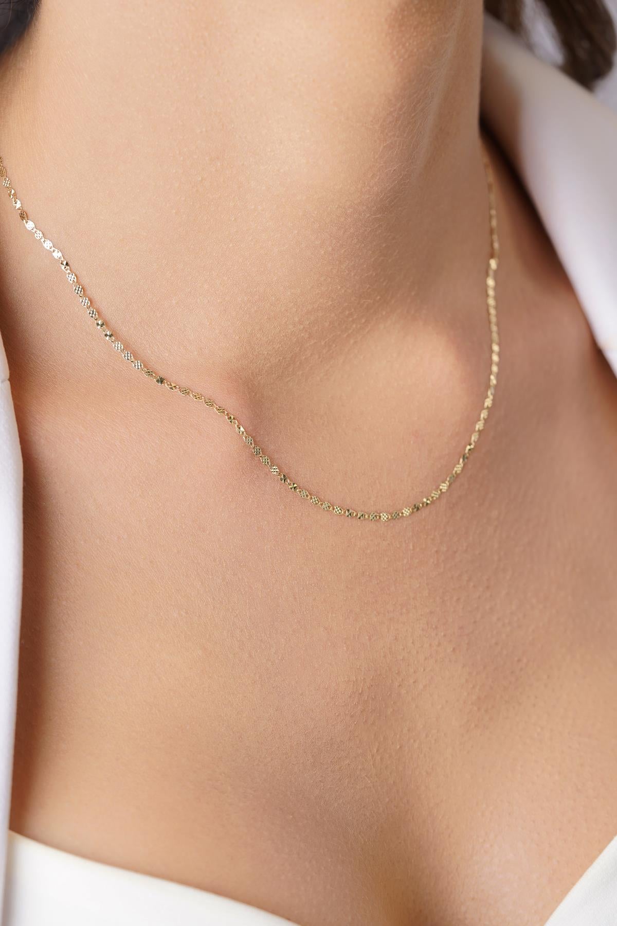 14K Gold Mirror Link Mariner Chain