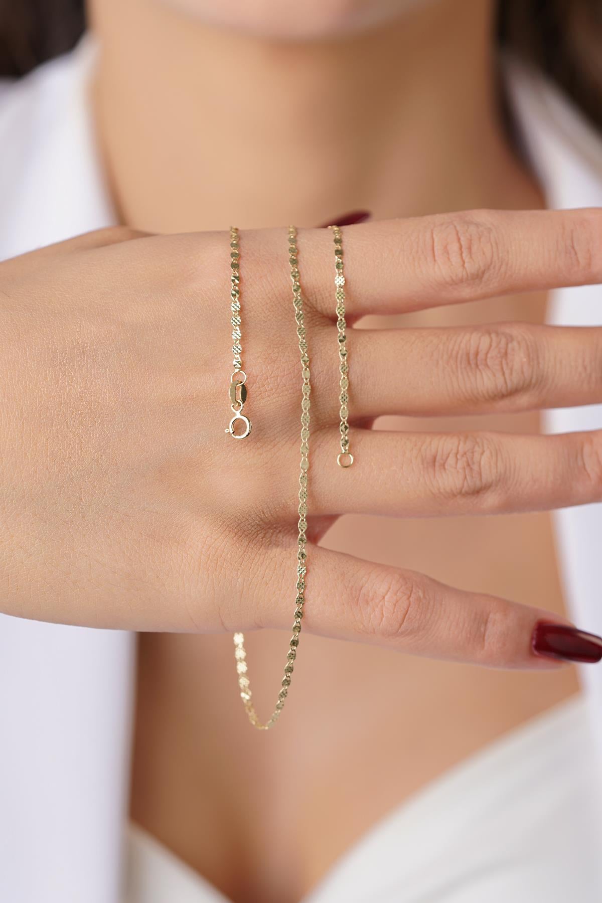 14K Gold Mirror Link Mariner Chain