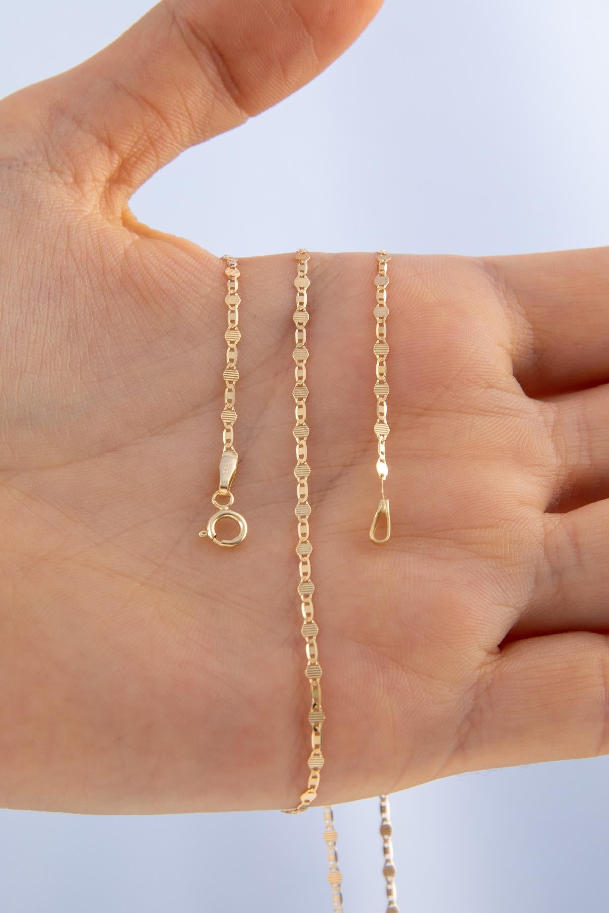 14K Gold Mirror Link Mariner Chain