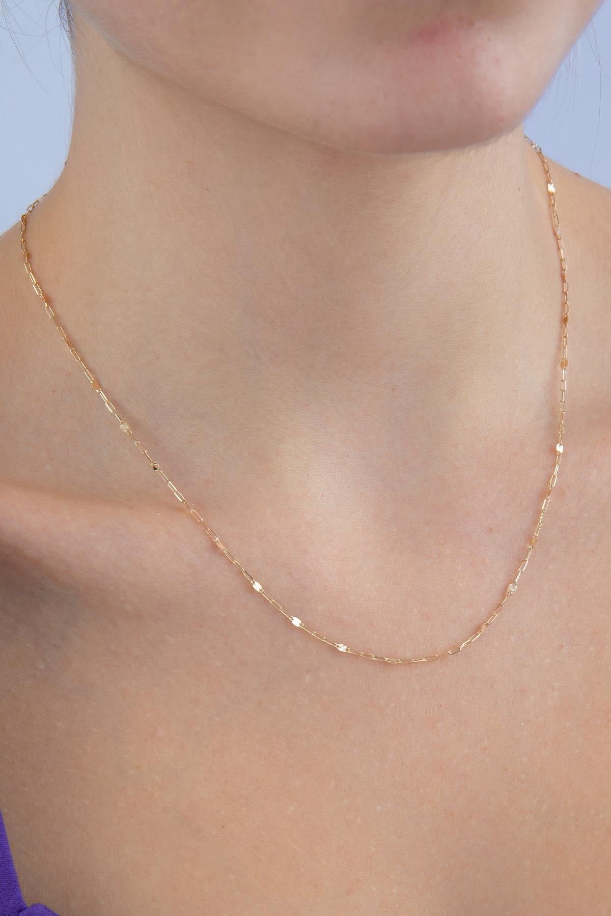 14K Gold Mirror Link Paperclip Chain