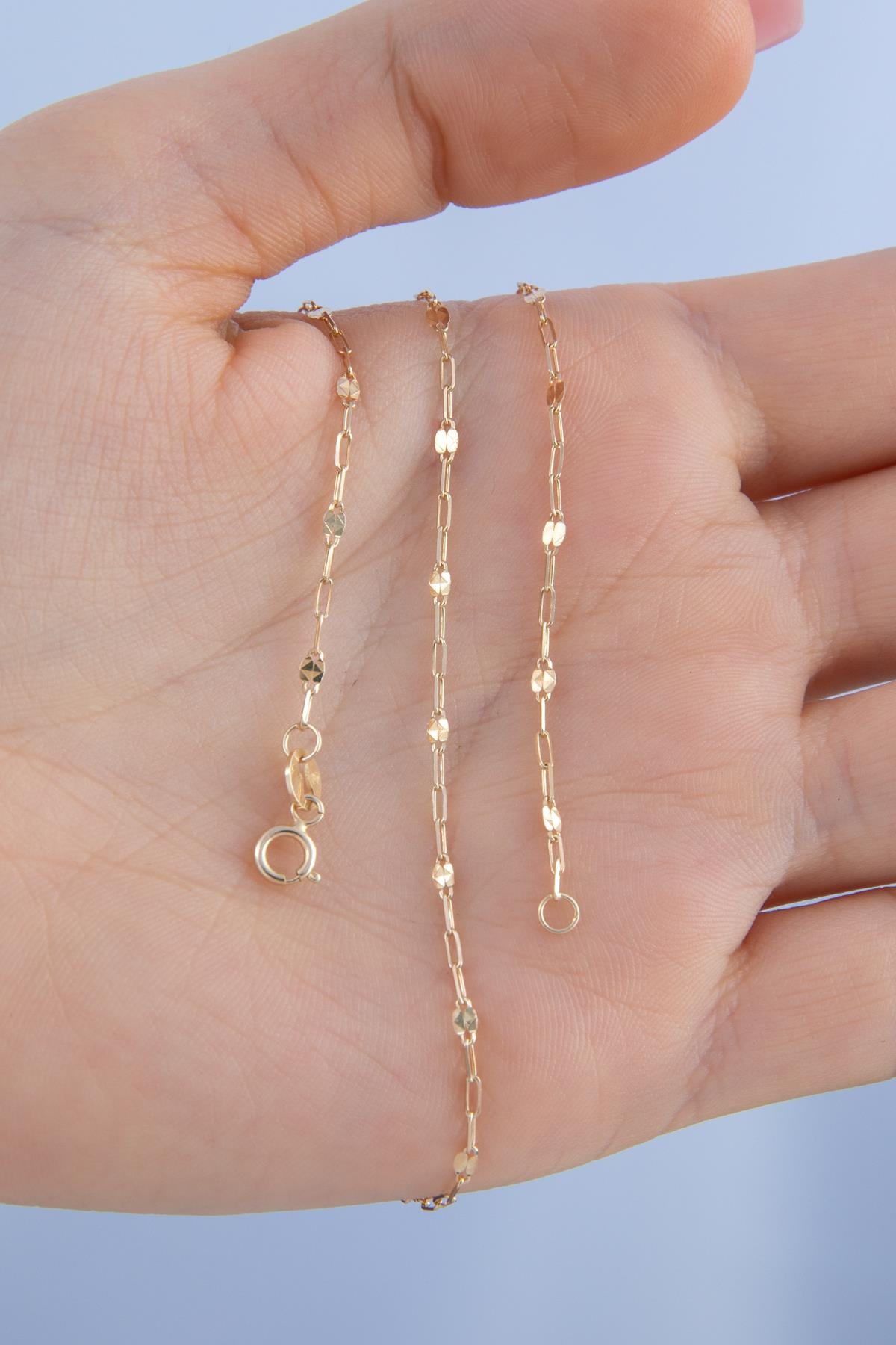 14K Gold Mirror Link Paperclip Chain