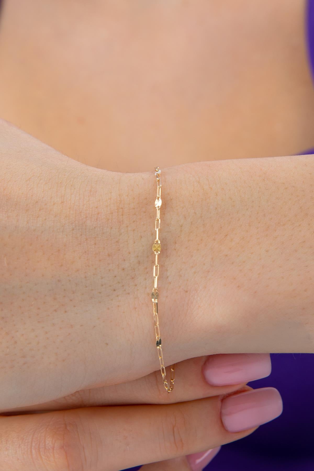14K Gold Mirror Paperclip Bracelet