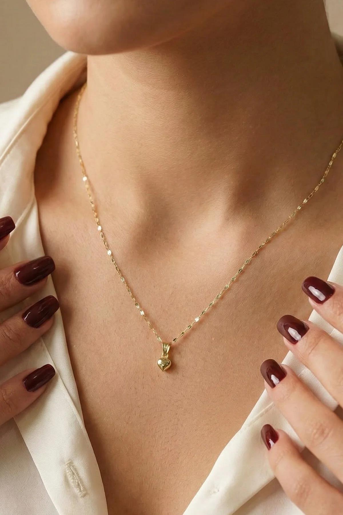 14K Gold Mirror Sparkle Chain Heart Necklace