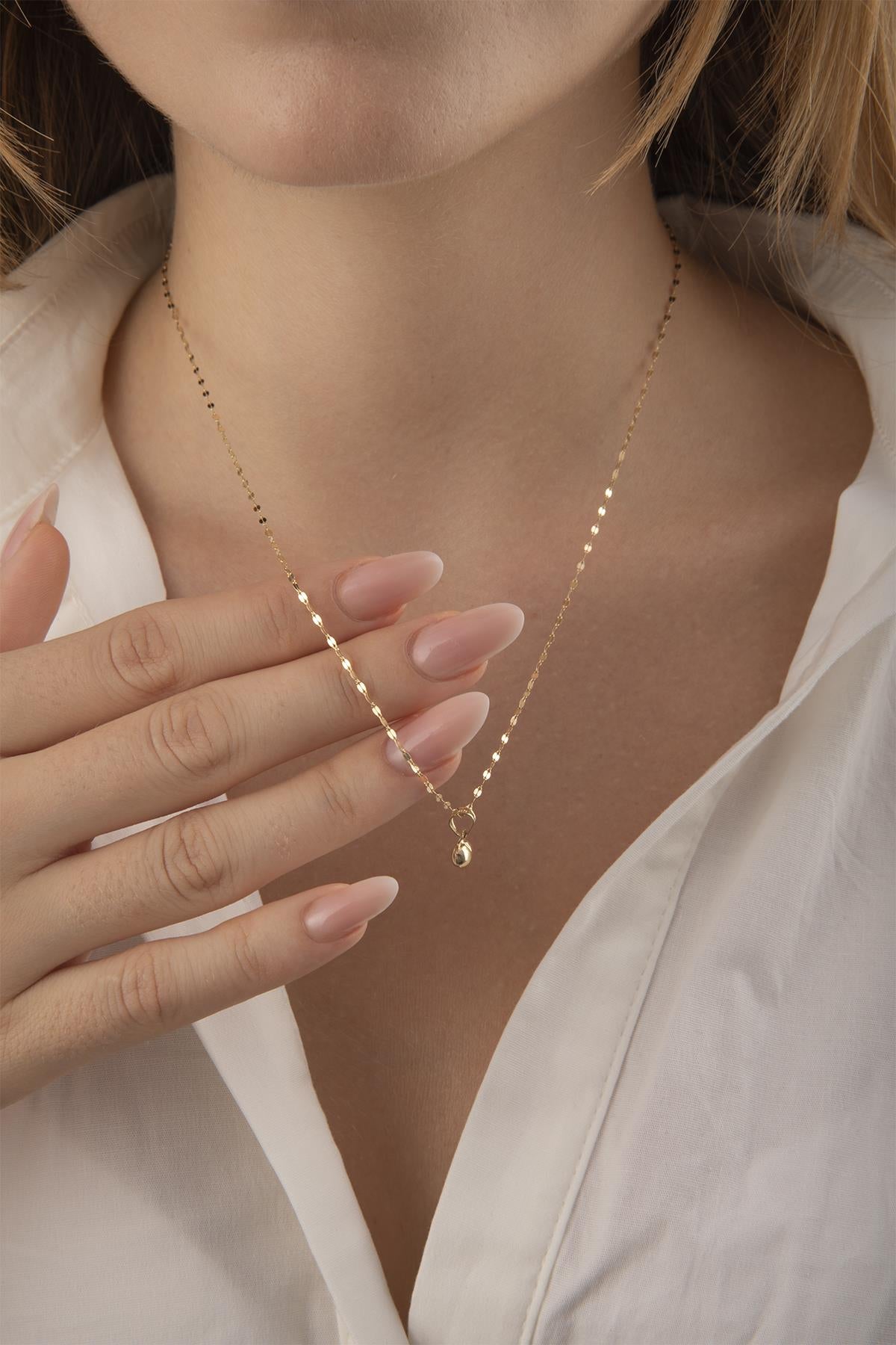 14K Gold Mirror Sparkle Chain Heart Necklace