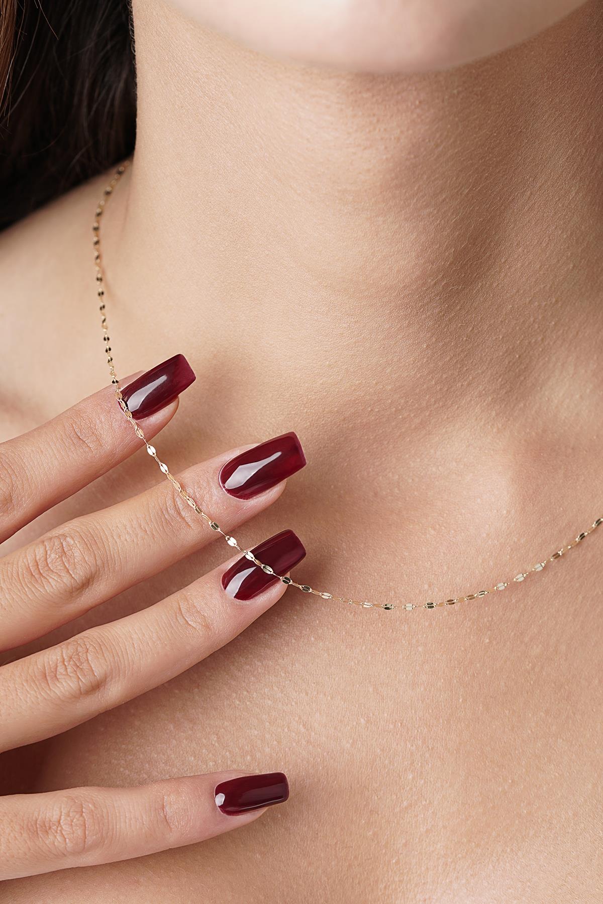 14K Solid Gold Mirror Sparkle Chain Necklace