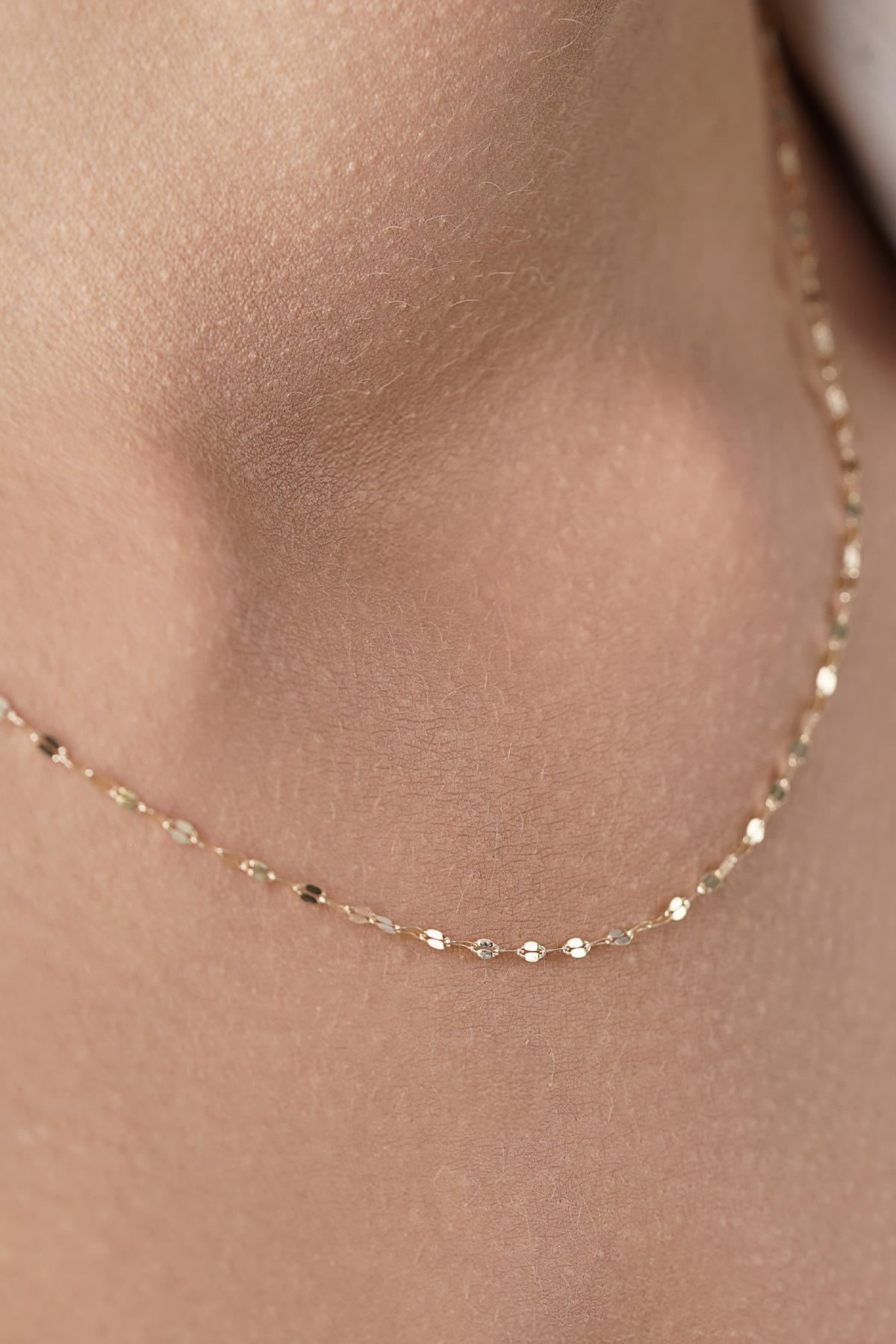 14K Solid Gold Mirror Sparkle Chain Necklace