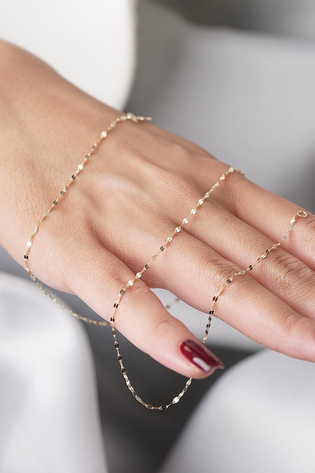 14K Solid Gold Mirror Sparkle Chain Necklace