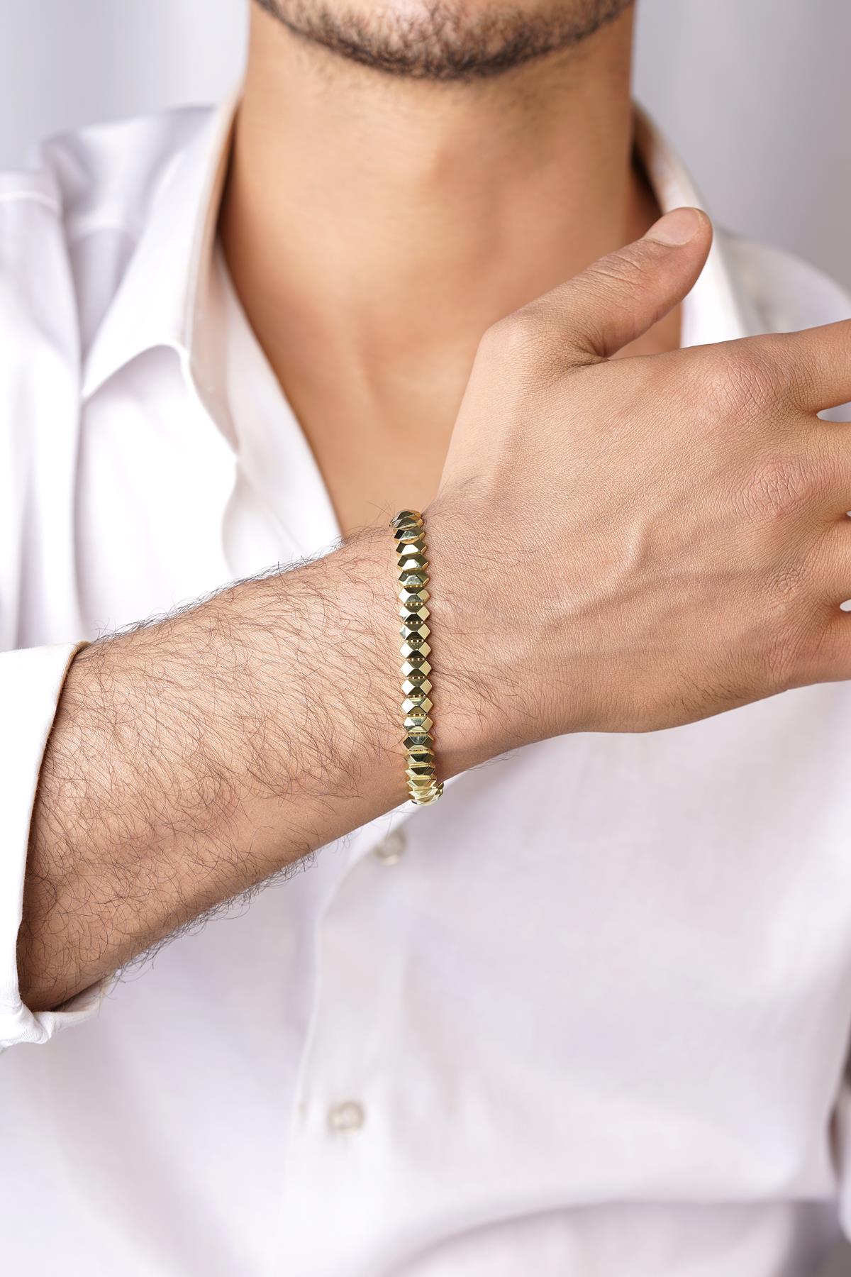 14K Gold Modern Pyramid Bracelet