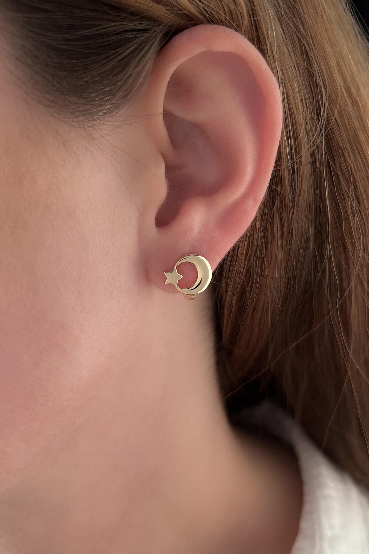 14K Gold Moon Star Earrings