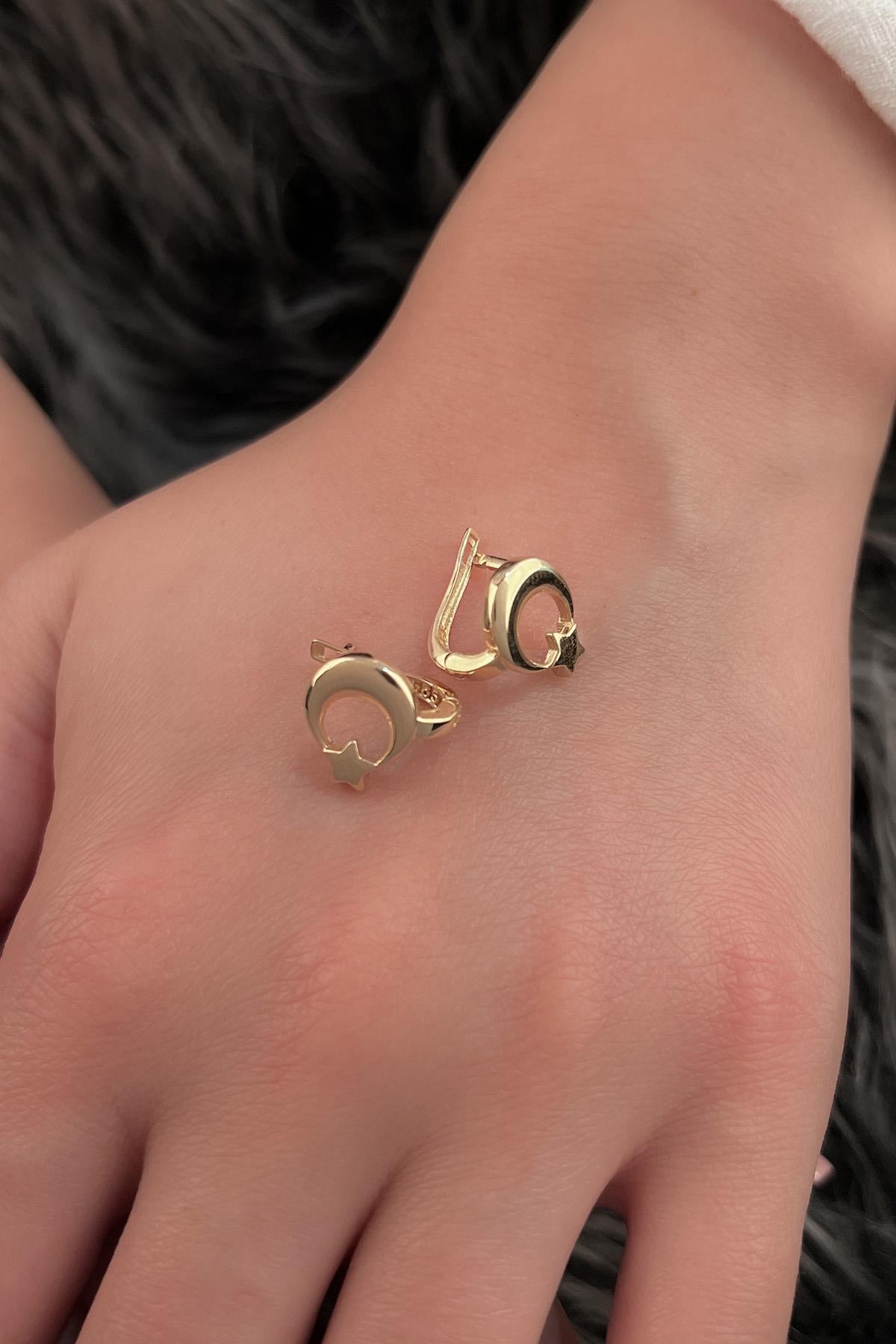 14K Gold Moon Star Earrings