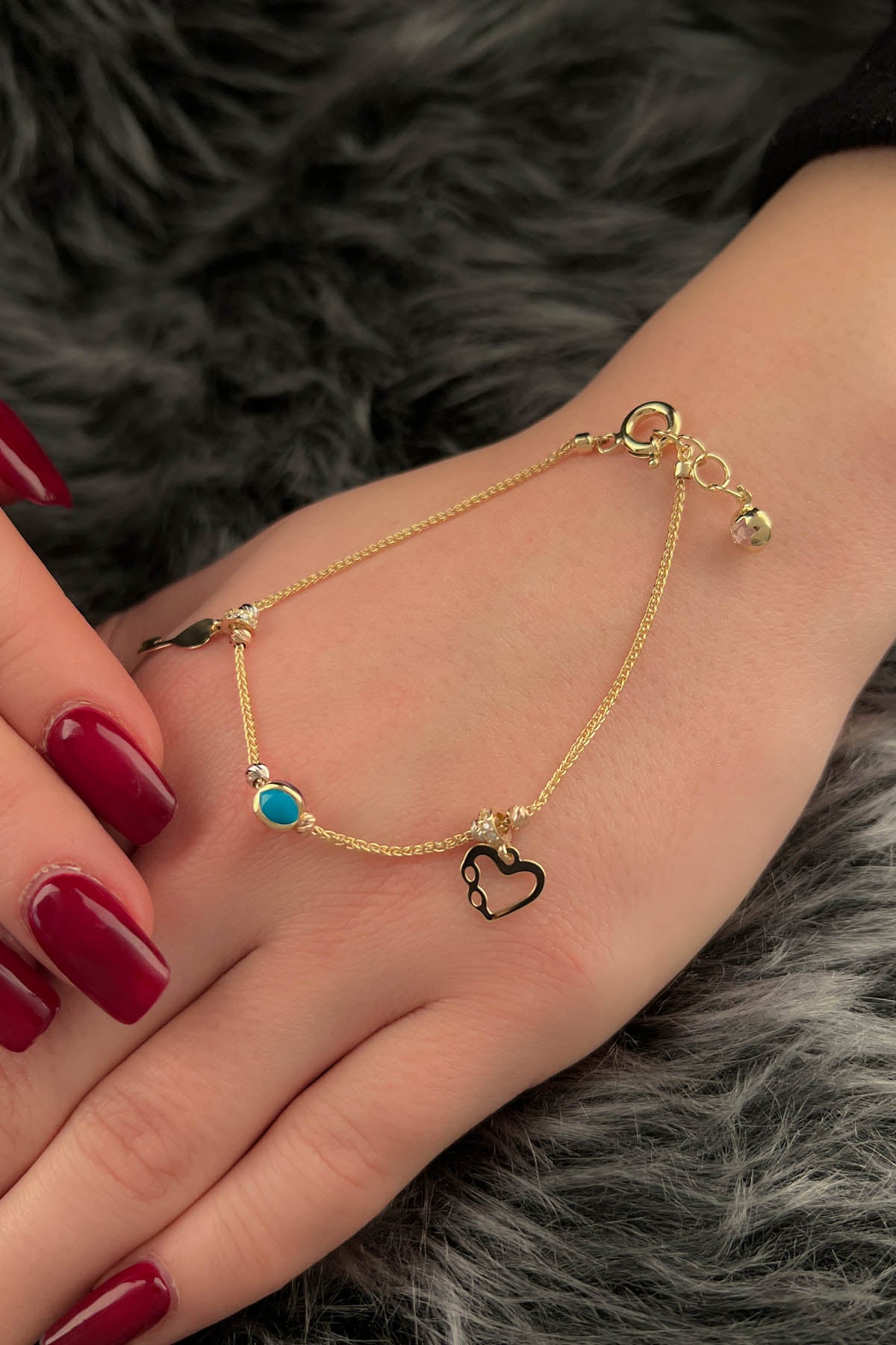 14K Gold Multi Colored Love Themed Lucky Bracelet