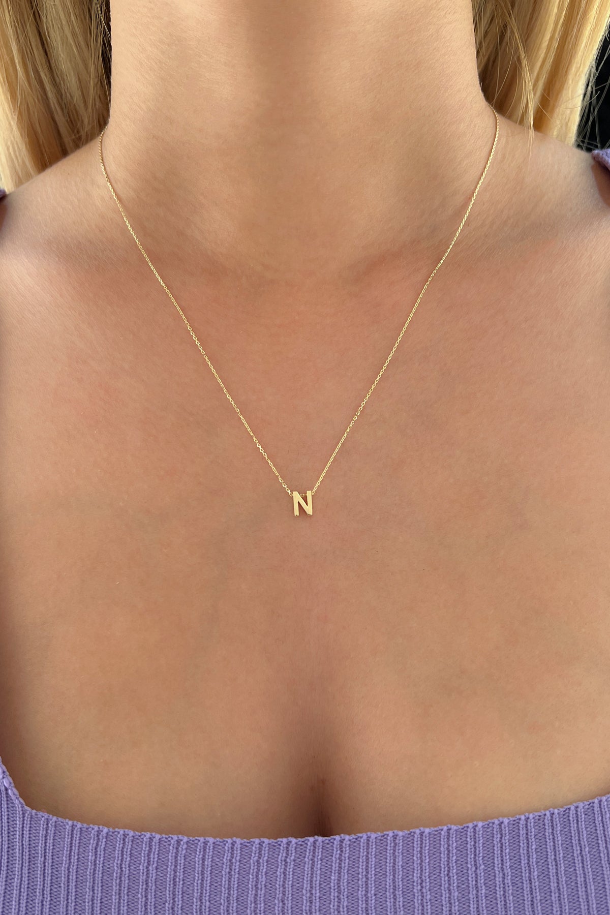 14K Gold N Initial Necklace