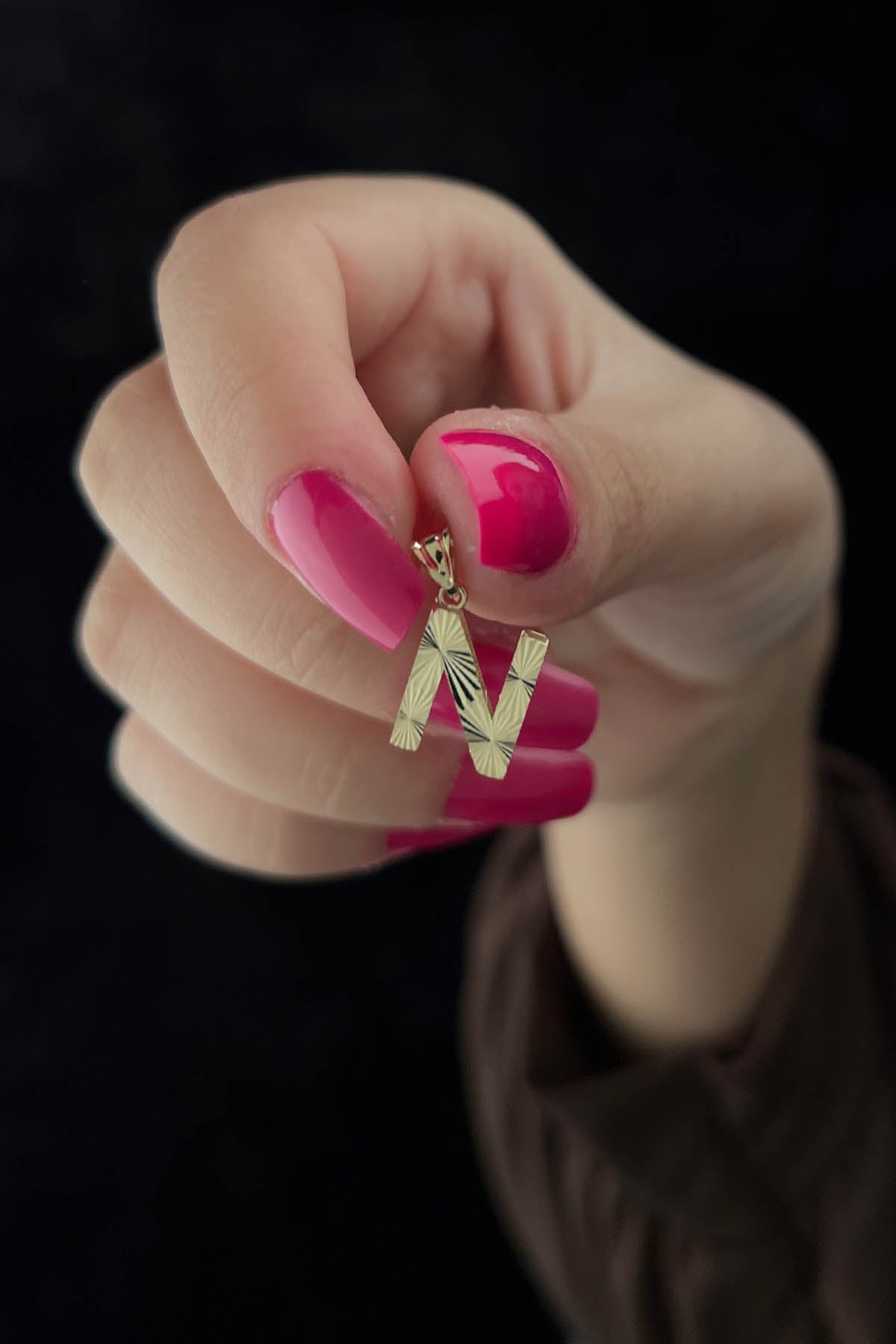 14K Gold N Letter Mini Shine Pendant