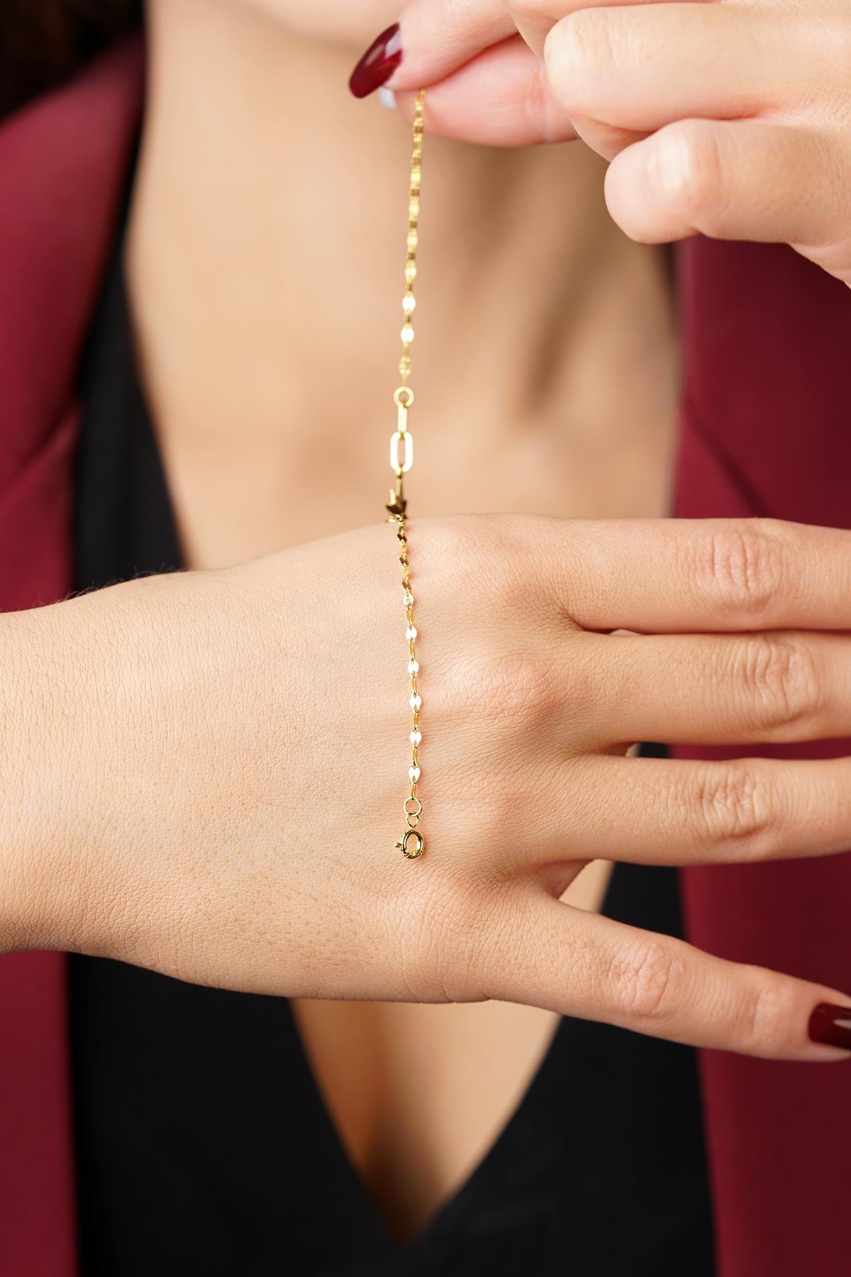 14K Gold North Star Mirror Chain Bracelet