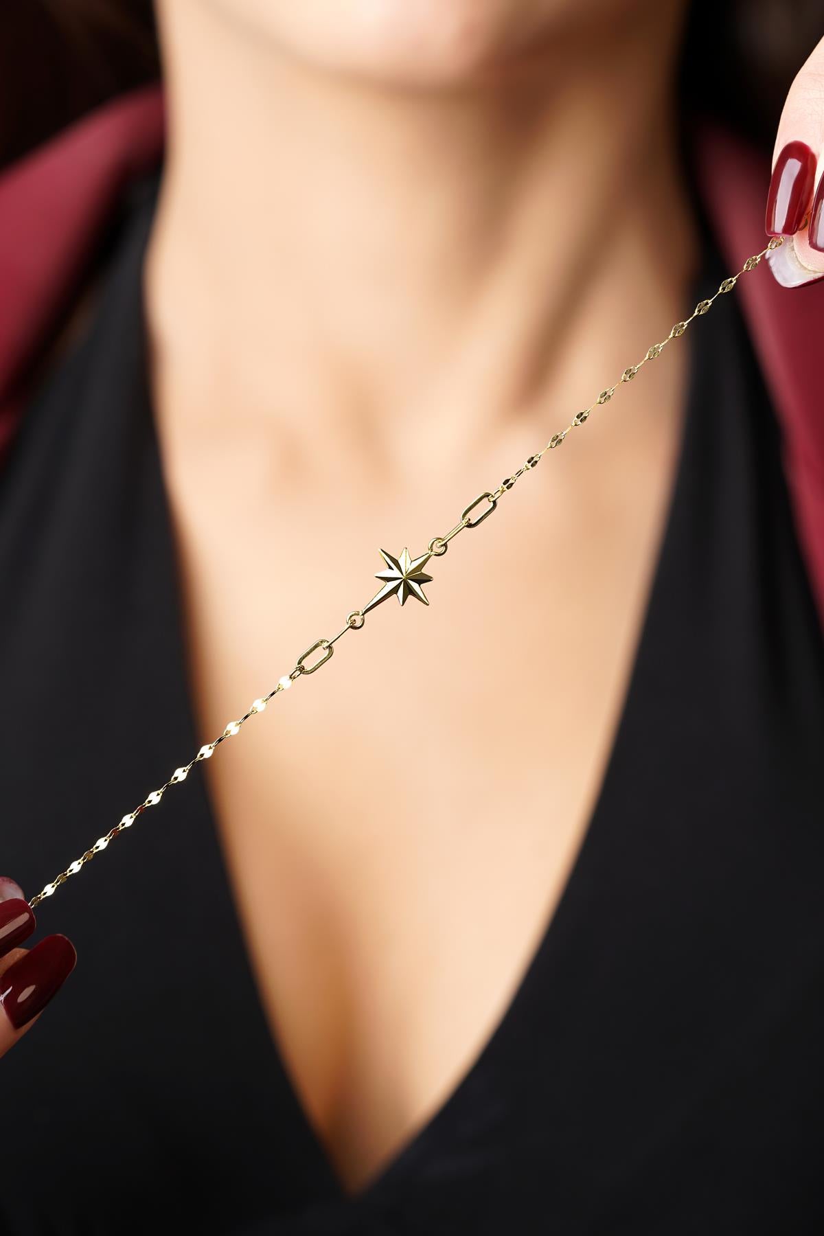 14K Gold North Star Mirror Chain Bracelet