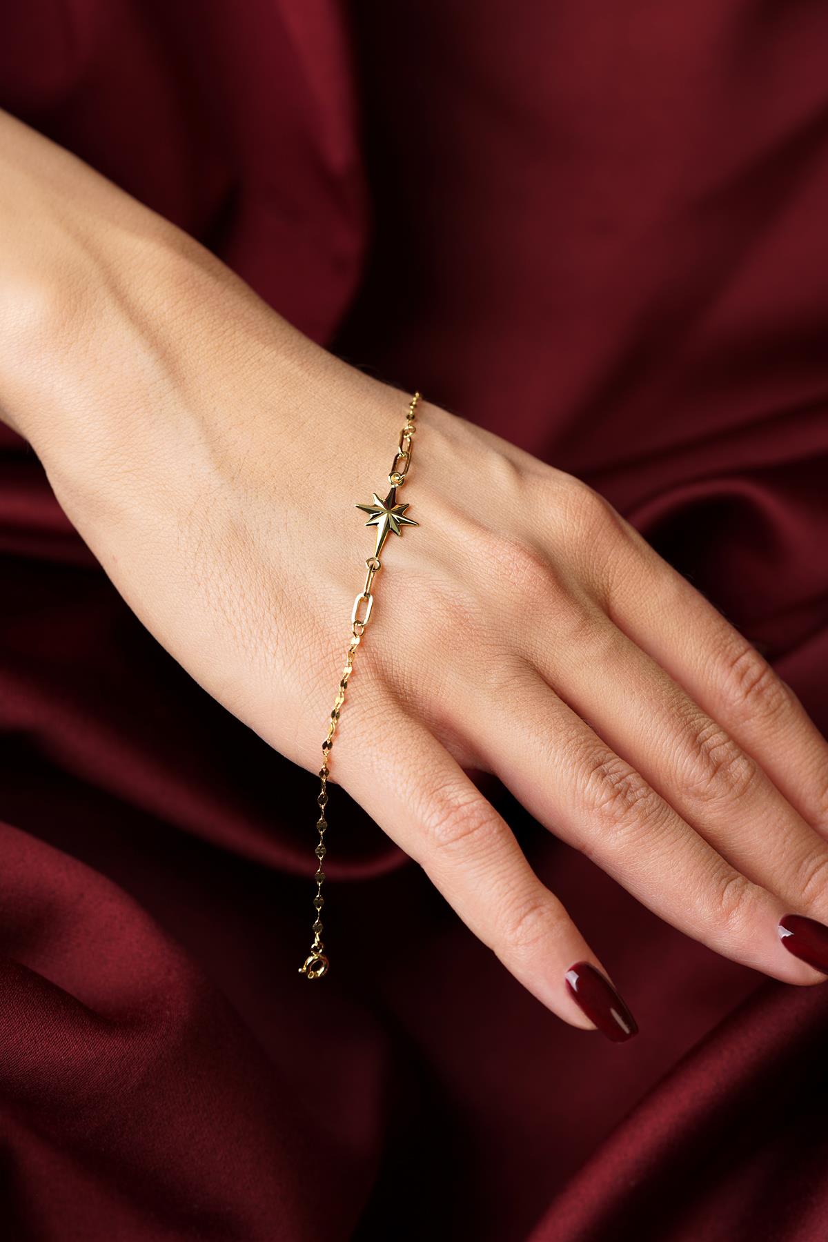 14K Gold North Star Mirror Chain Bracelet