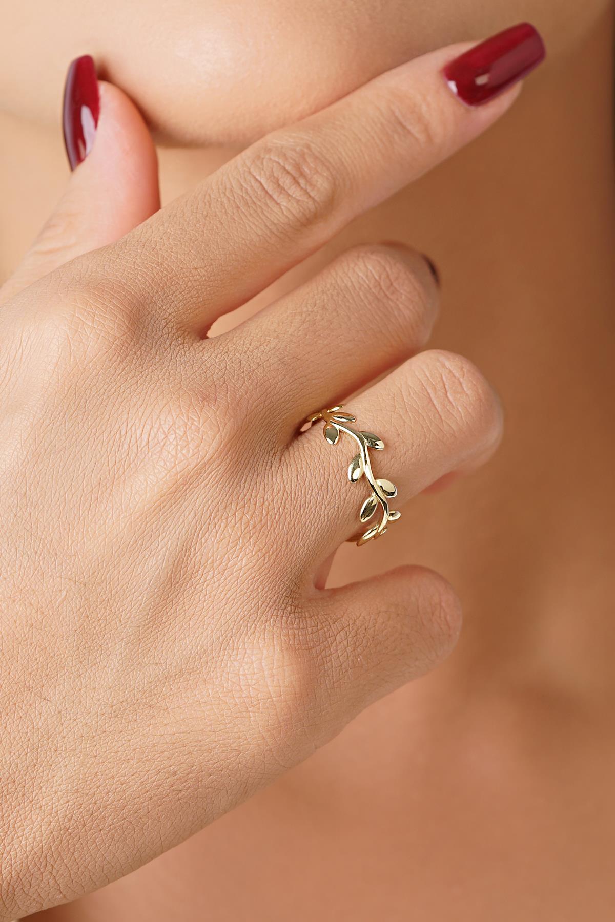 14K Gold Olive Branch Nature Ring