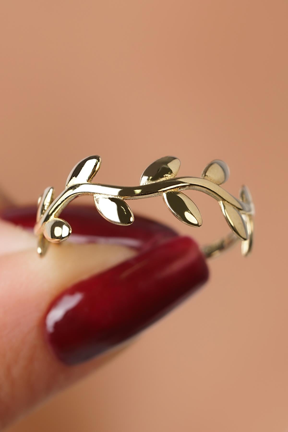 14K Gold Olive Branch Nature Ring