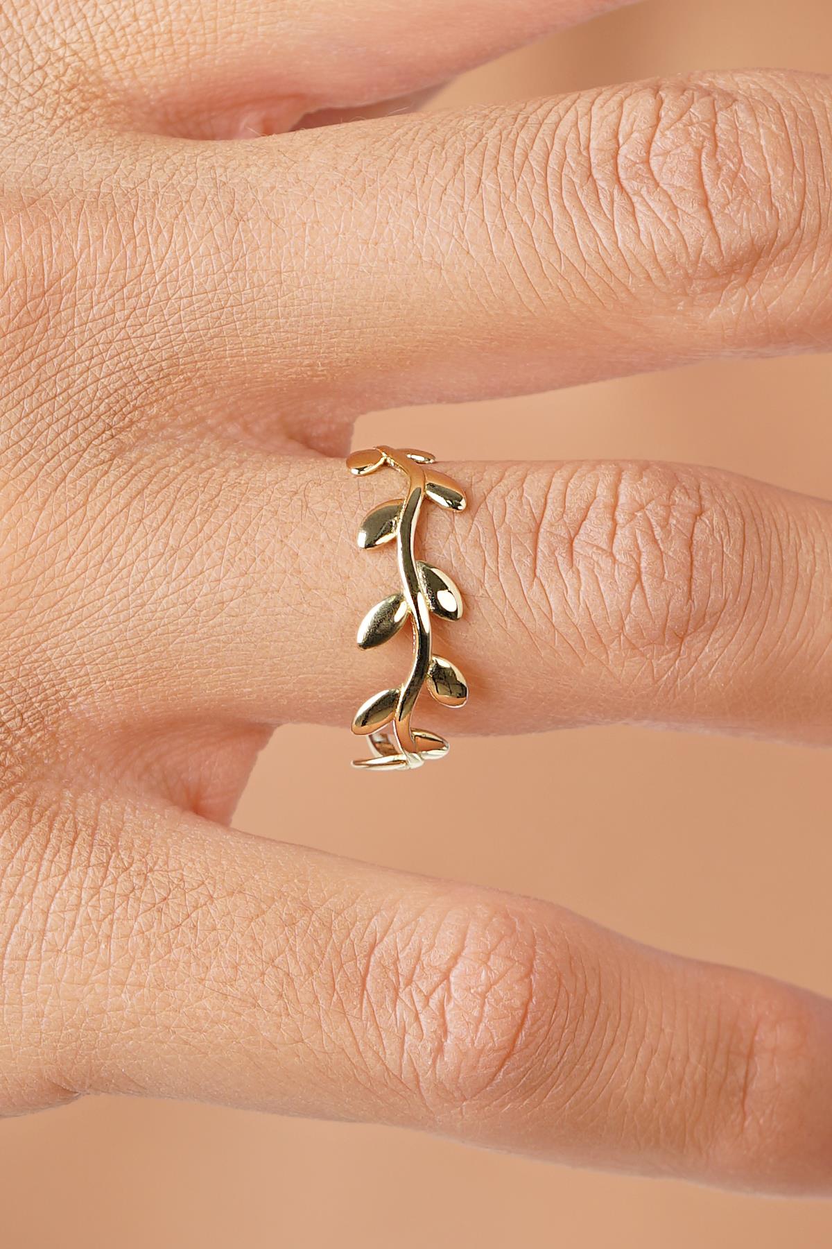 14K Gold Olive Branch Nature Ring