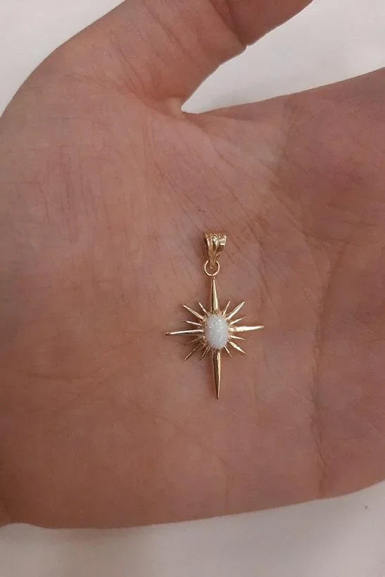 14K Gold Opal Stone North Star Charm