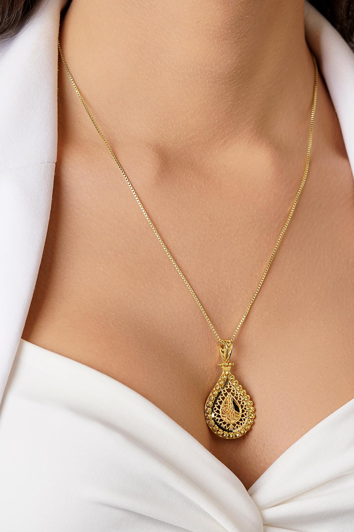 14K Gold Ottoman Coin on Textured Box Chain