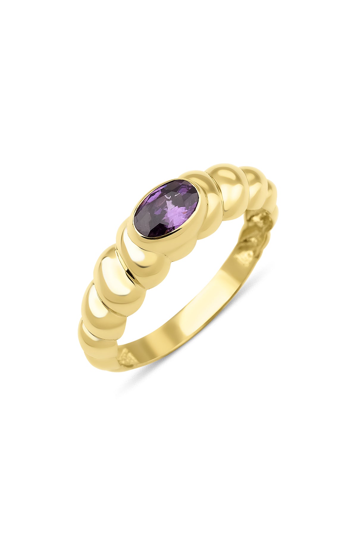 14K Gold Oval Amethyst Ring