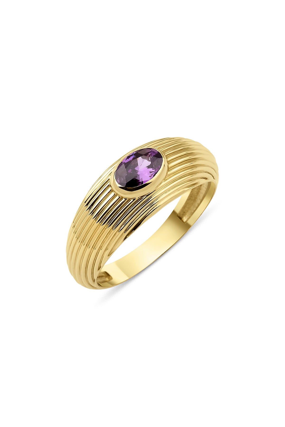 14K Gold Oval Amethyst Stone Ring
