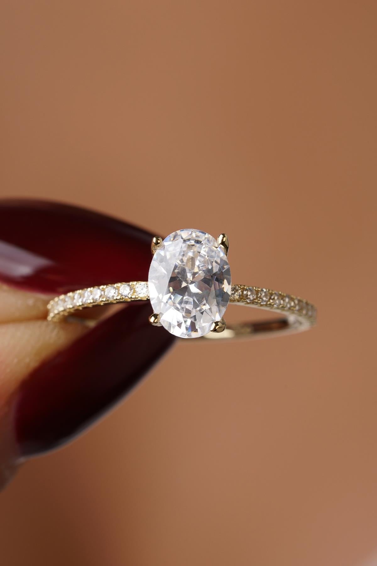 14K Gold Oval Baguette Gemstone Ring