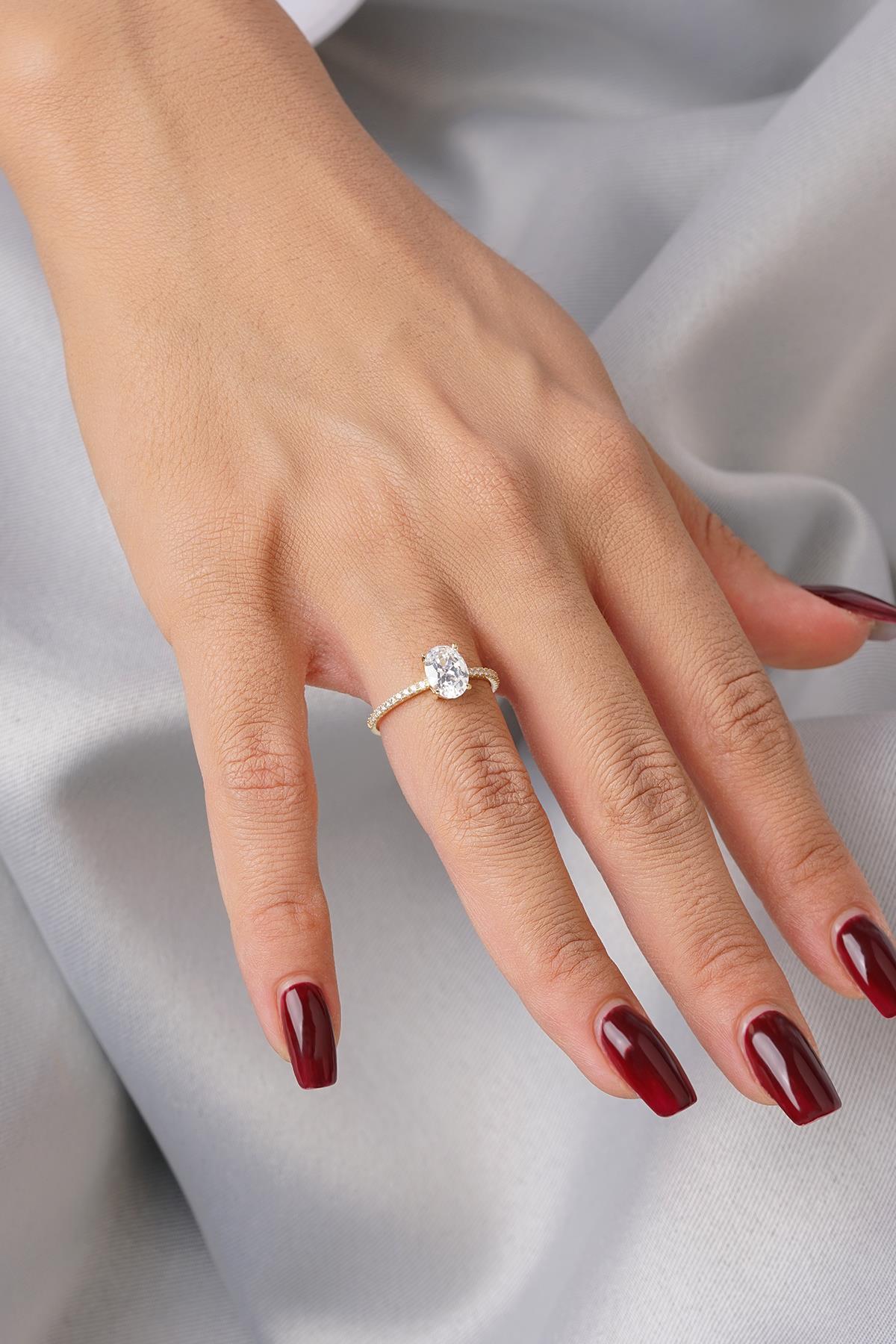 14K Gold Oval Baguette Gemstone Ring