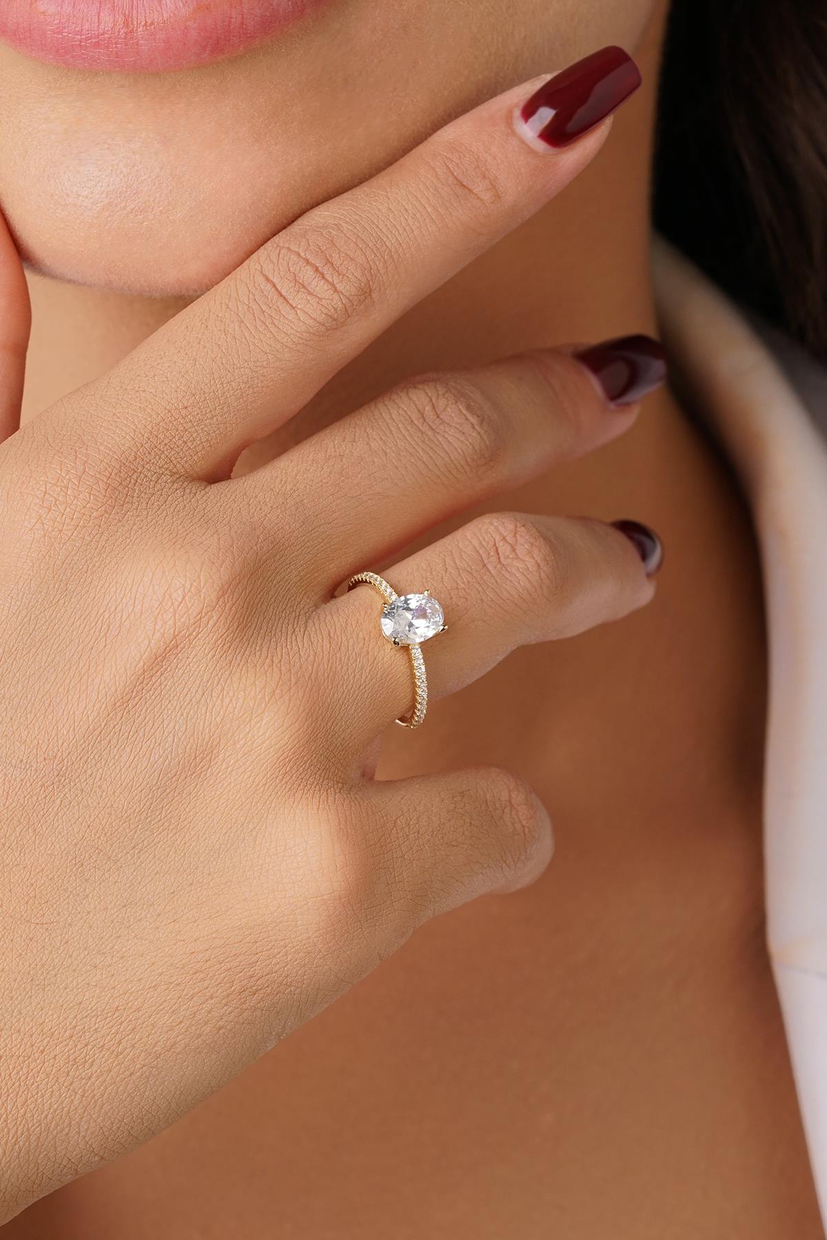 14K Gold Oval Baguette Gemstone Ring